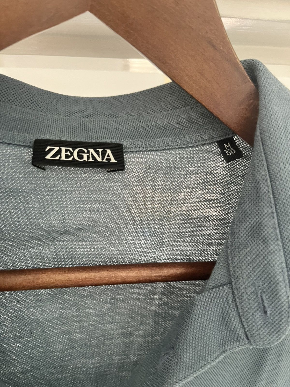 Ermenegildo Zegna Zegna teal/ grey long sleeve cotton polo size 50/medium Size US M / EU 48-50 / 2 - 2 Thumbnail