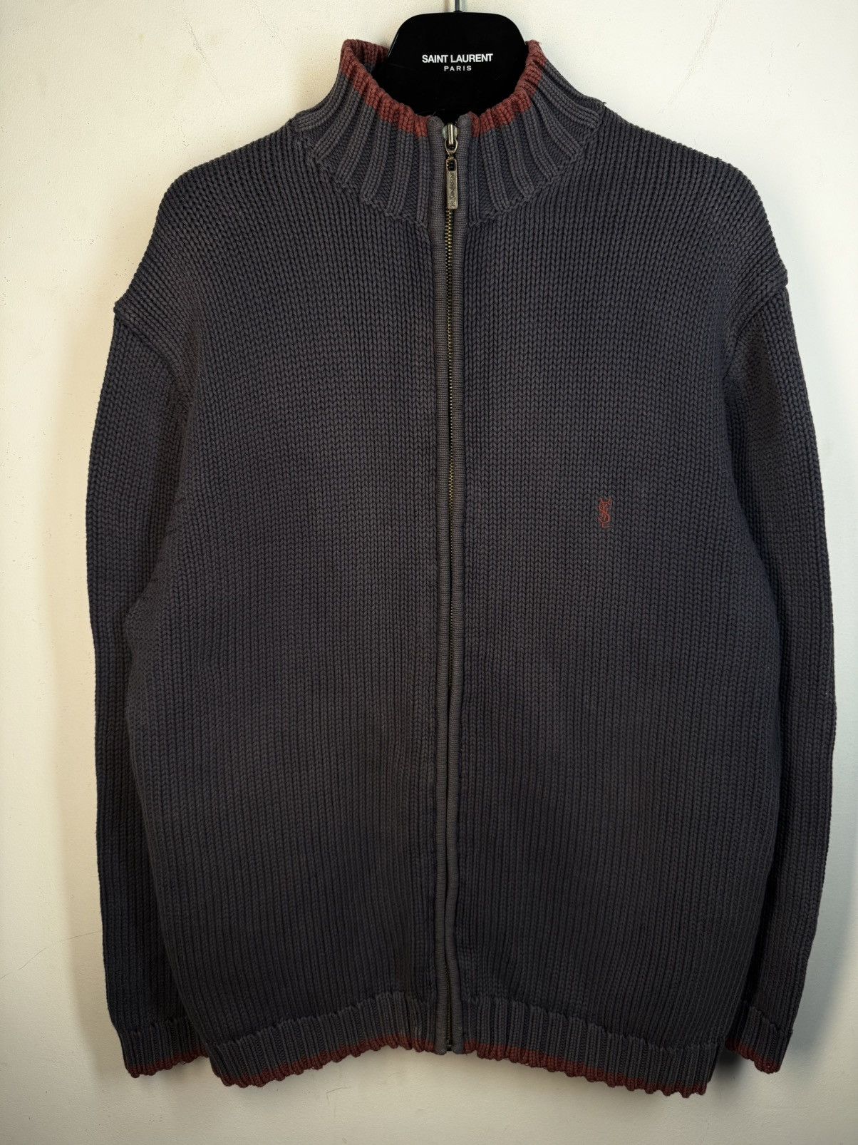 Yves Saint Laurent Heavy Turquoise YSL Sweater Zip Knit Thick Sweatshirt Size US L / EU 52-54 / 3 - 17 Thumbnail