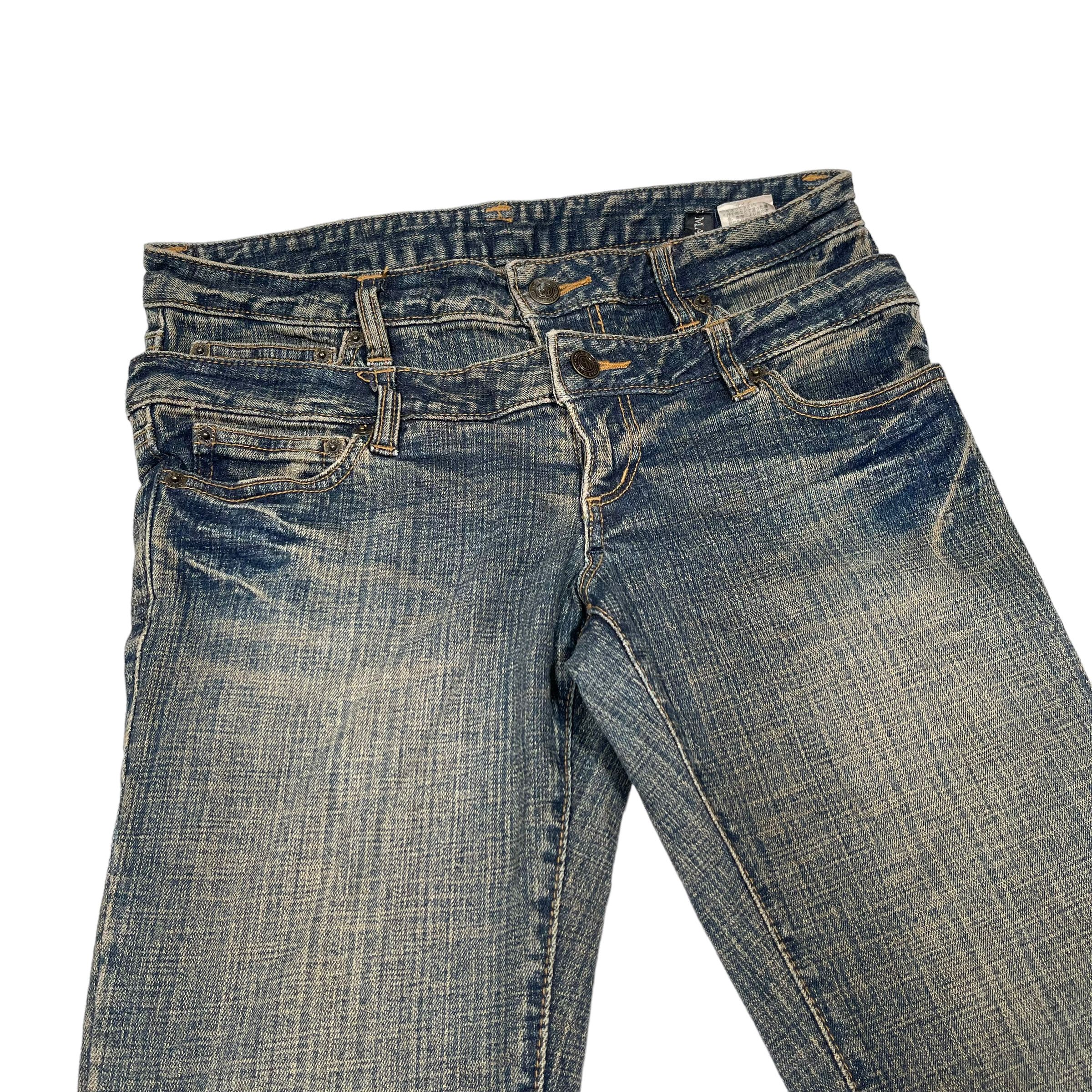 If Six Was Nine × KMRii × Tornado Mart Flare Double Waist Washed Punk Sick Denim Jeans Size US 29 - 4 Thumbnail
