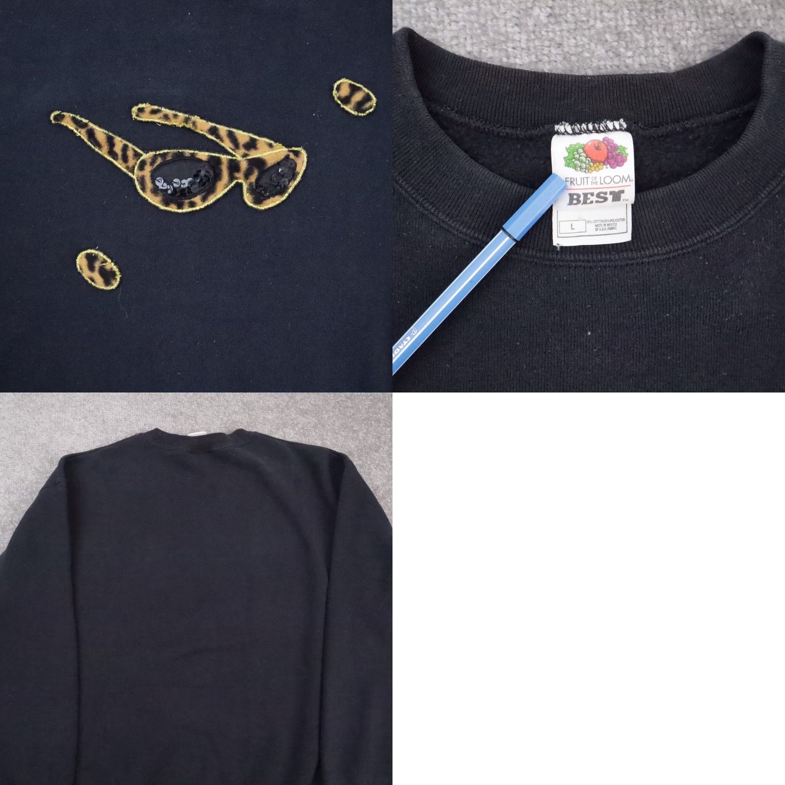 Fruit Of The Loom VINTAGE Fruit of the Loom Sweatshirt Men L Black Cheetah 90s Funny Pullover Mens Size US L / EU 52-54 / 3 - 8 Thumbnail