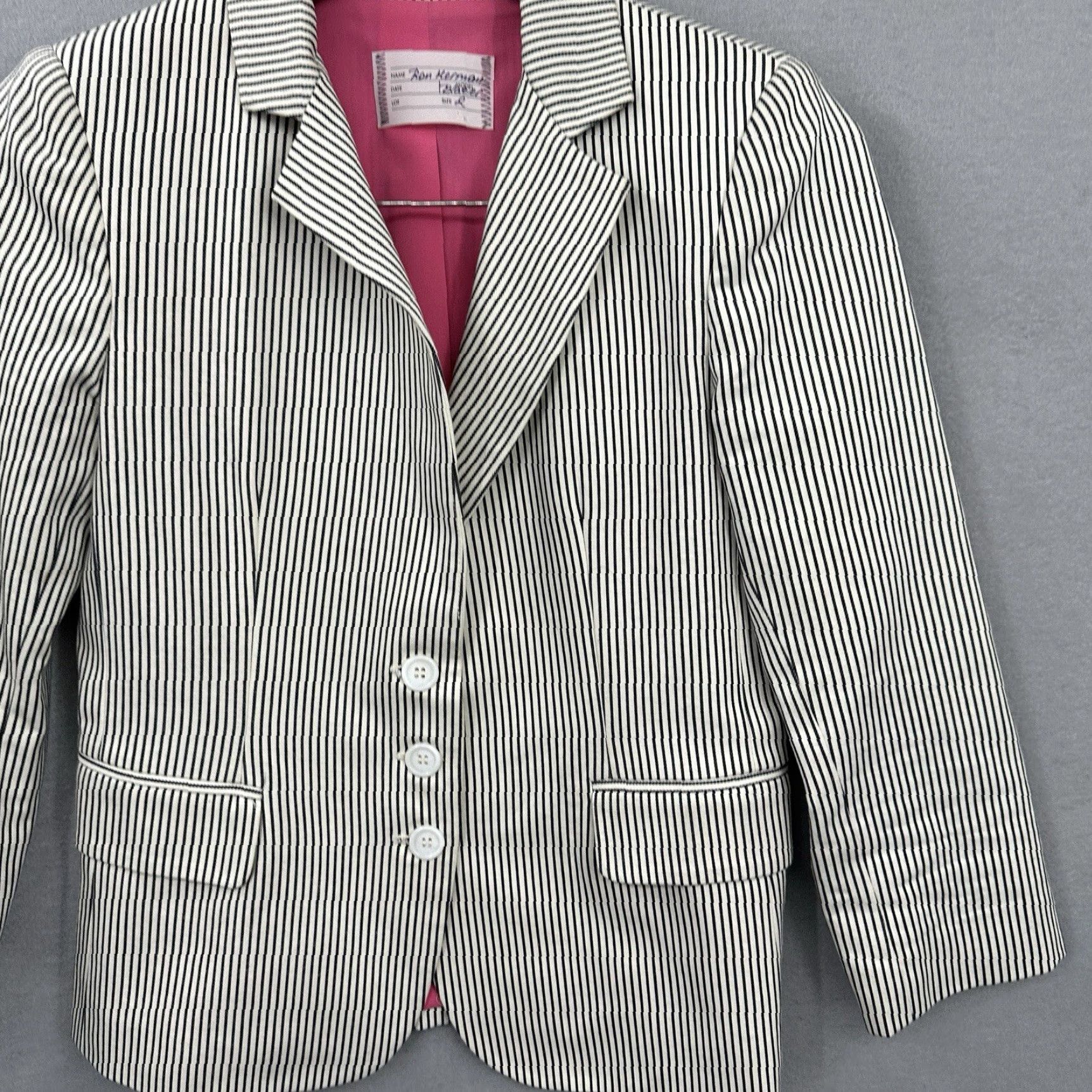 Vintage Ron Herman Blazer Womens Striped 3/4 Sleeve Wool Button Ivory Knit Classic Blazer 4 Size S / US 4 / IT 40 - 4 Thumbnail