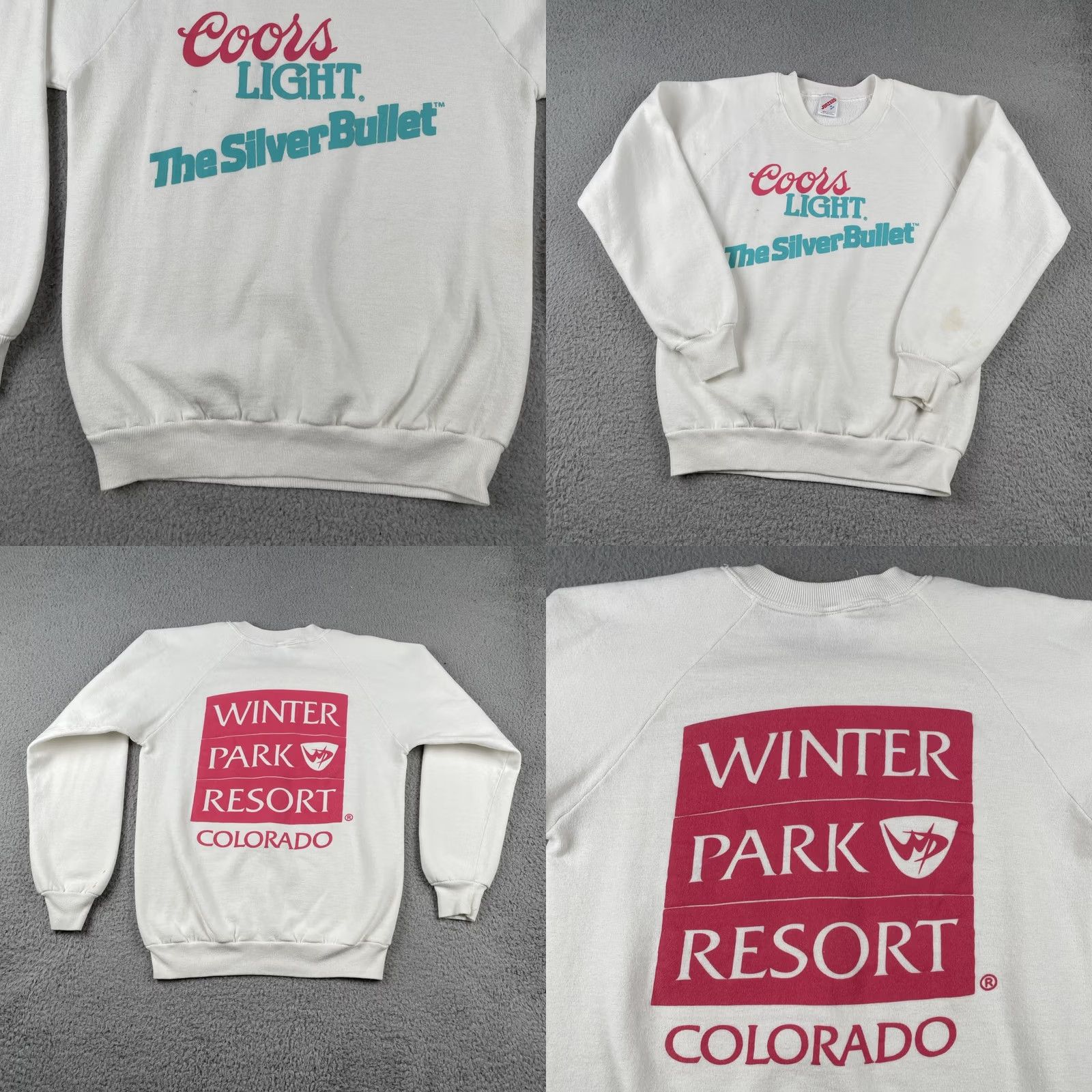 Jerzees VINTAGE Jerzees Sweatshirt M Mens White Graphic Print Coors Light Winter Park Course 50/50 Pullover Size US M / EU 48-50 / 2 - 8 Thumbnail