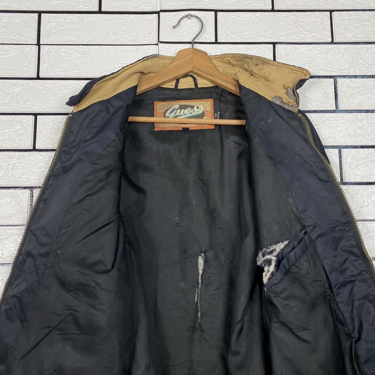 Guess 📌Vintage Bomber Leather Jacket Guess Big Logo Embroidery Size US L / EU 52-54 / 3 - 15 Thumbnail
