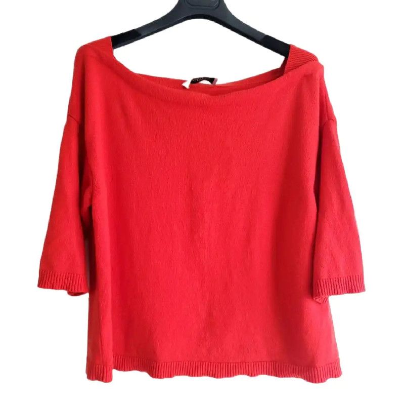 Valentino Valentino Red Cashmere Short Sleeve Sweater 0089 Size L / US 10 / IT 46 - 1 Thumbnail
