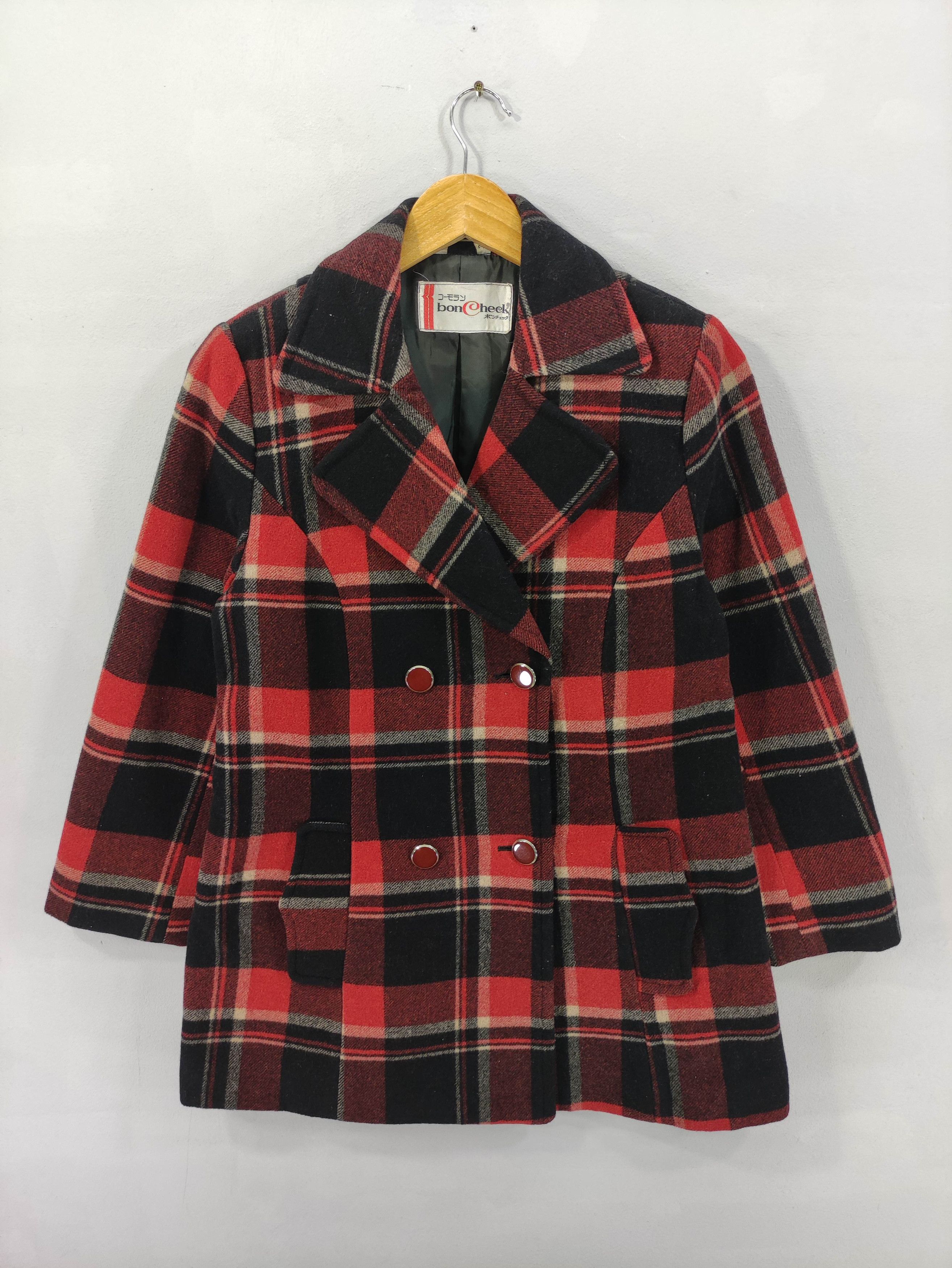 Japanese Brand Vintage Wool Blend Plaid Double Brusted Bon Check Size S / US 4 / IT 40 - 1 Thumbnail