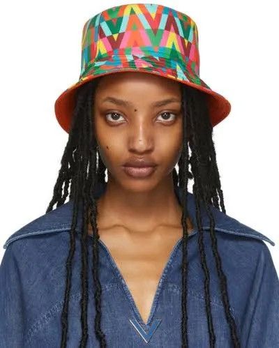 image of Valentino Valentino Vltn Printed Bucket Hat in Pink, Women's