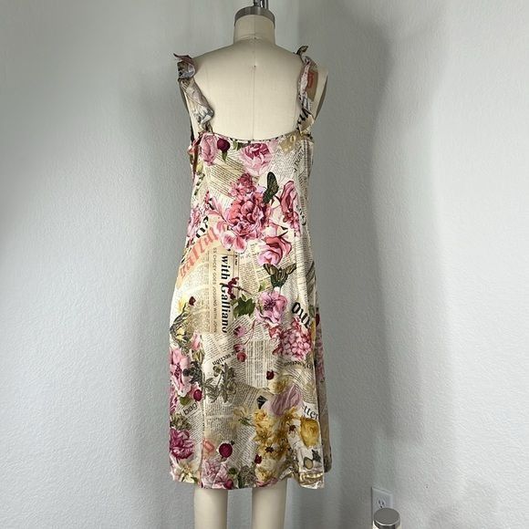 John Galliano × Vintage VTG John Galliano Gazette Newspaper Floral Dress Silk Italy Size M / US 6-8 / IT 42-44 - 6 Thumbnail