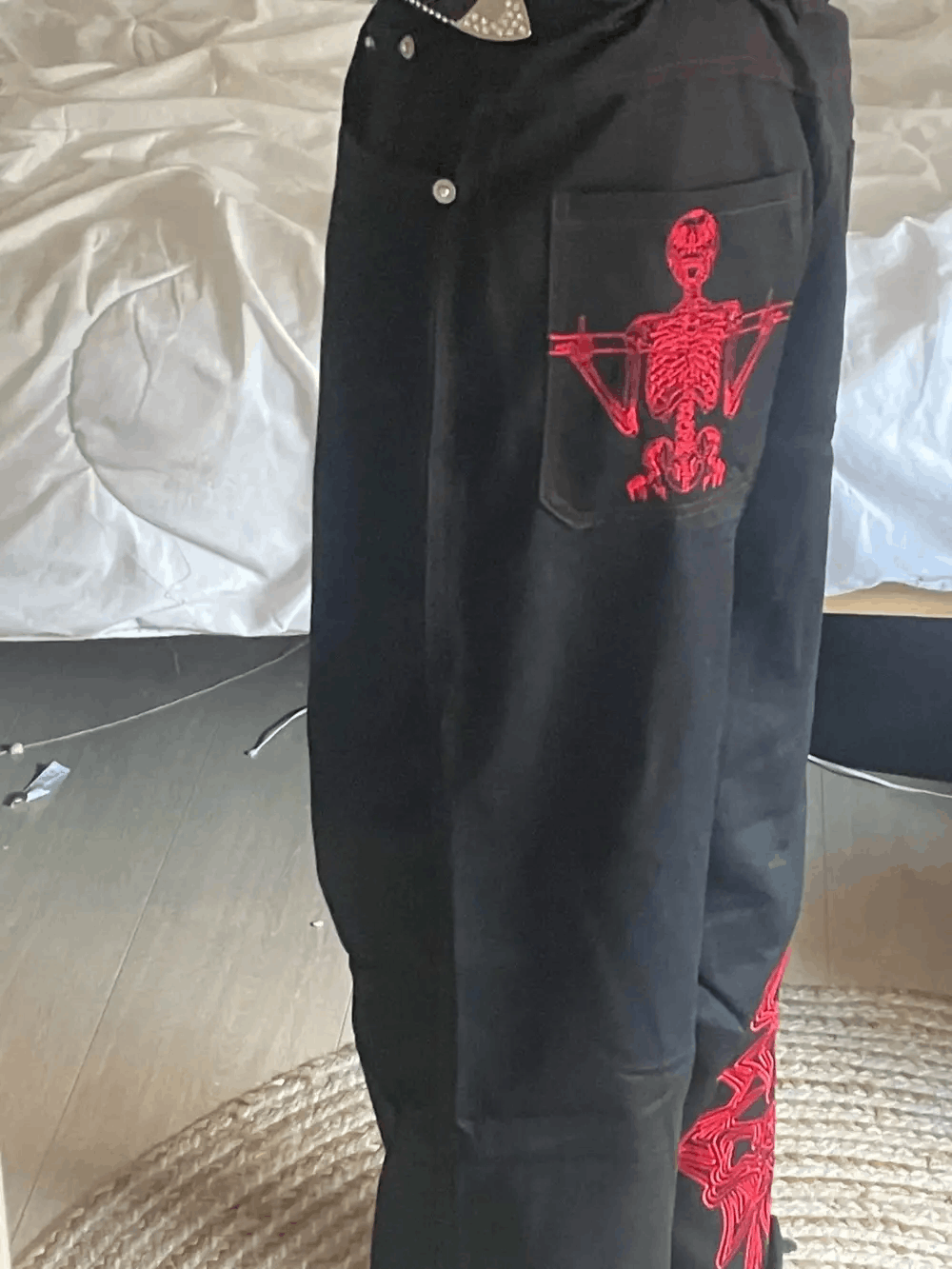 Japanese Brand × Vintage Retro Y2K jeans skeleton straight Trousers Wide Leg Size US 30 / EU 46 - 7 Thumbnail