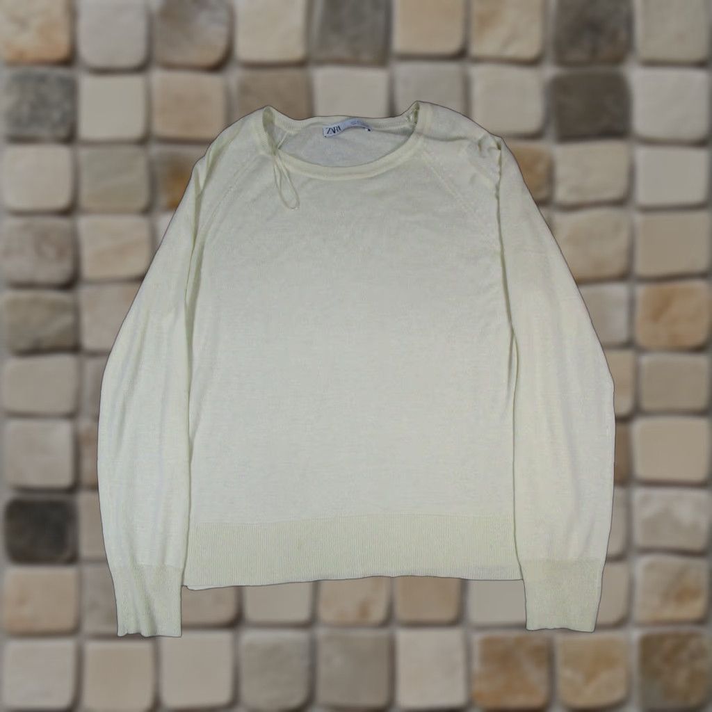 Zara Zara Sweater Womens Small Beige Knit Pullover Long Sleeve Round Neck Polyester Knit Pullover Womens Size S Beige Size S / US 4 / IT 40 - 1 Thumbnail