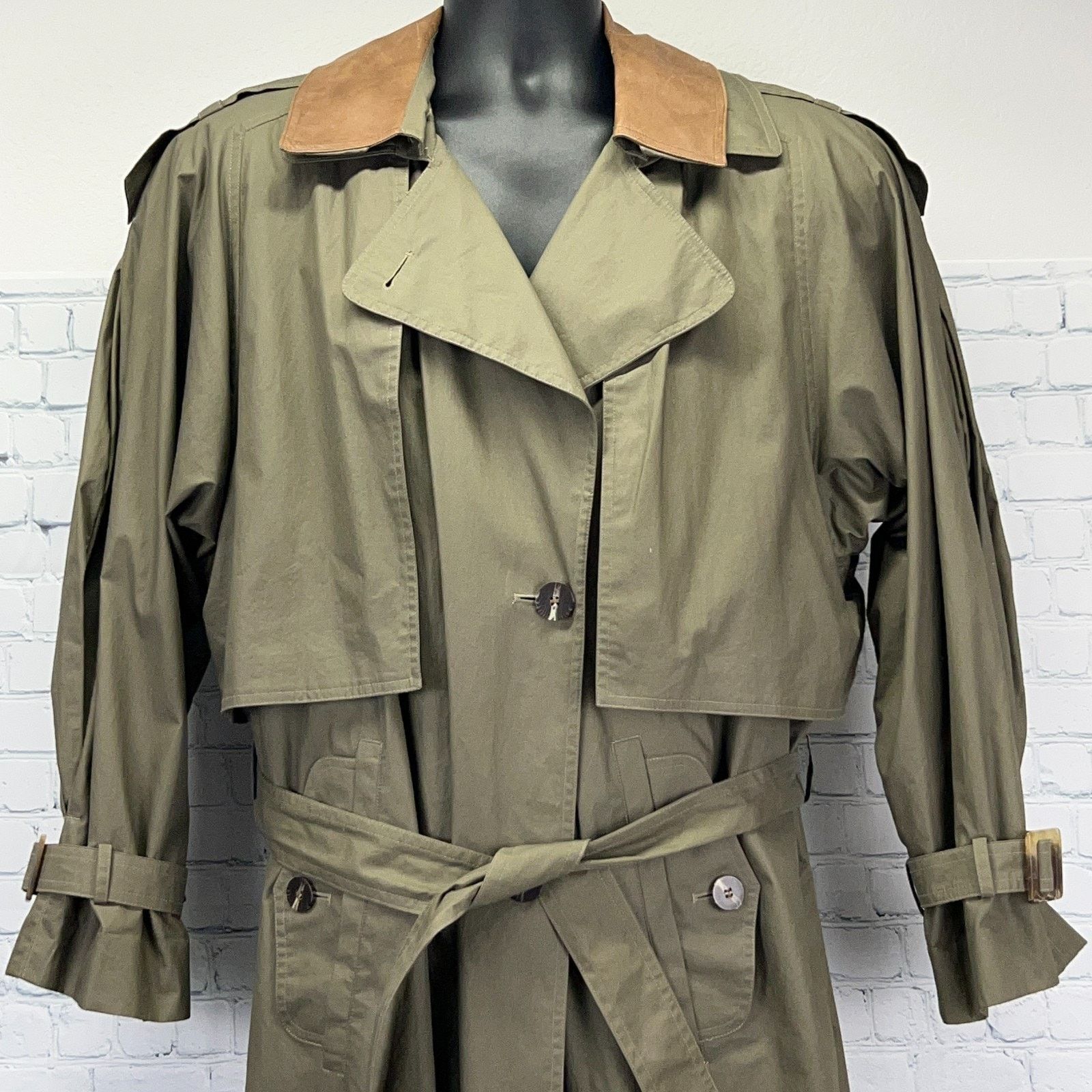 Vintage Vintage 90s Gallery Trench Coat Raincoat OD Green Womens 12 Size XL / US 12-14 / IT 48-50 - 11 Thumbnail