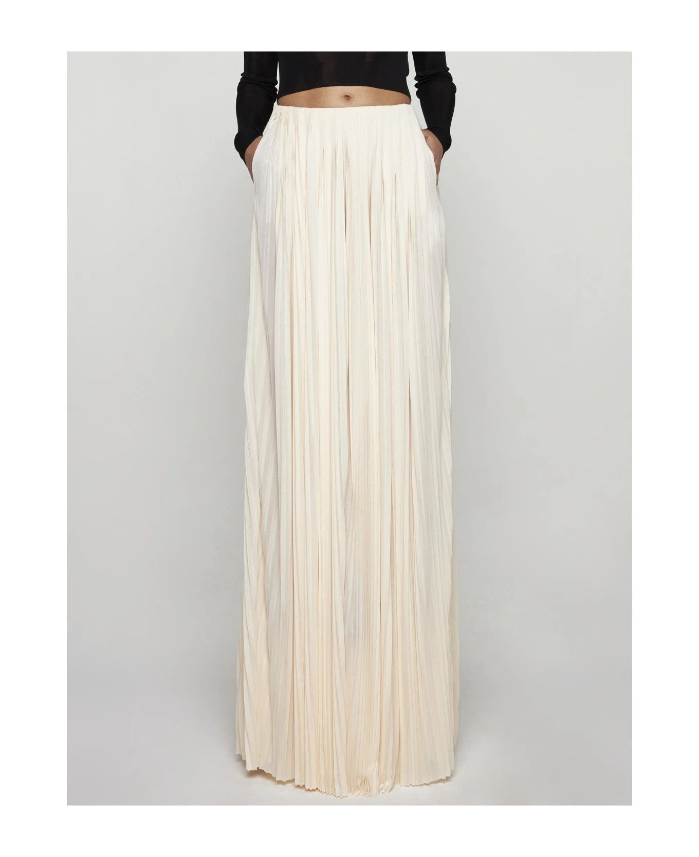 Saint Laurent Paris o1b1hav111025 780001 Long Pleated Skirt in Jersey in Creme Size 26" / US 2 / IT 38 - 3 Thumbnail