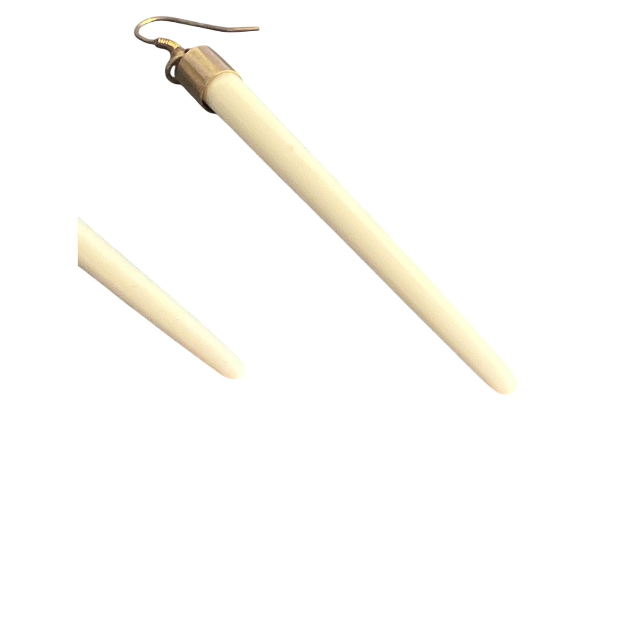 Other Vintage Faux Bone Gold Tone Dangle Earrings Hooks Cream 3.5" Size ONE SIZE - 2 Thumbnail