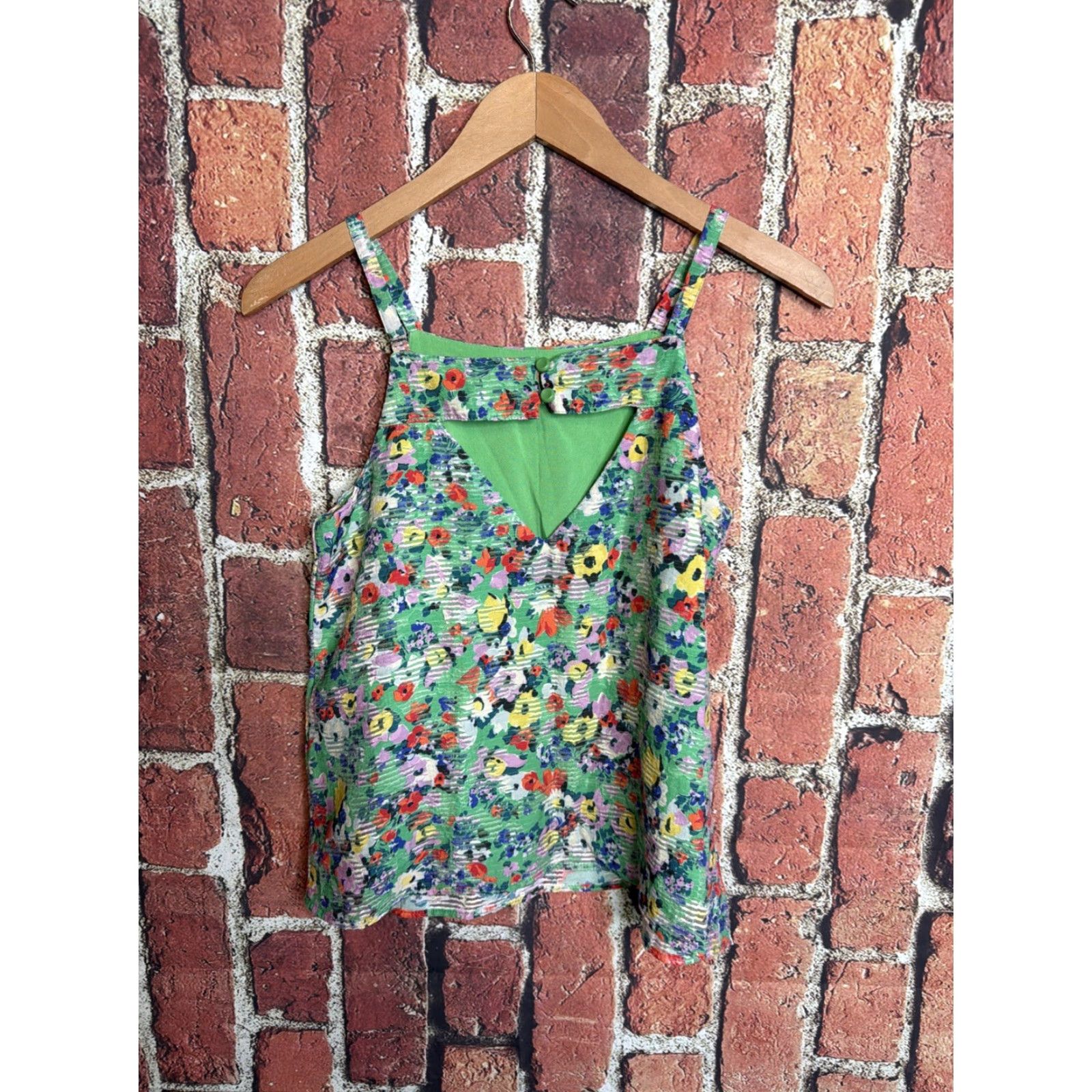 Anthropologie Anthropologie Maeve Quinn Cami Tank Textured Green Floral Size 0 Size XS / US 0-2 / IT 36-38 - 3 Thumbnail