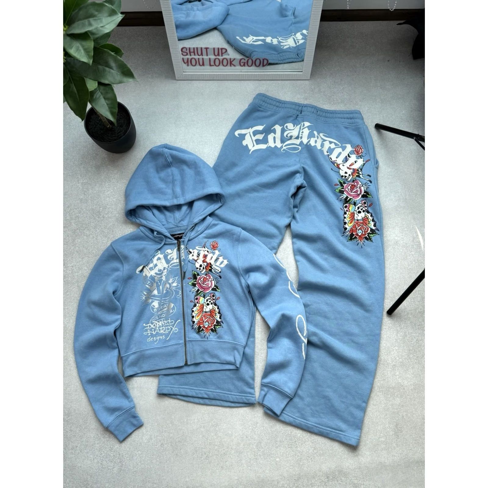 Ed Hardy Ed Hardy Blue Tracksuit Set Hoodie Sweatpants Skull Rose Y2K Size M Women’s Sweatsuit Activewear Tracksuit, Ed Hardy Skull, Y2K, 90s, Womens, M Size M / US 6-8 / IT 42-44 - 2 Thumbnail