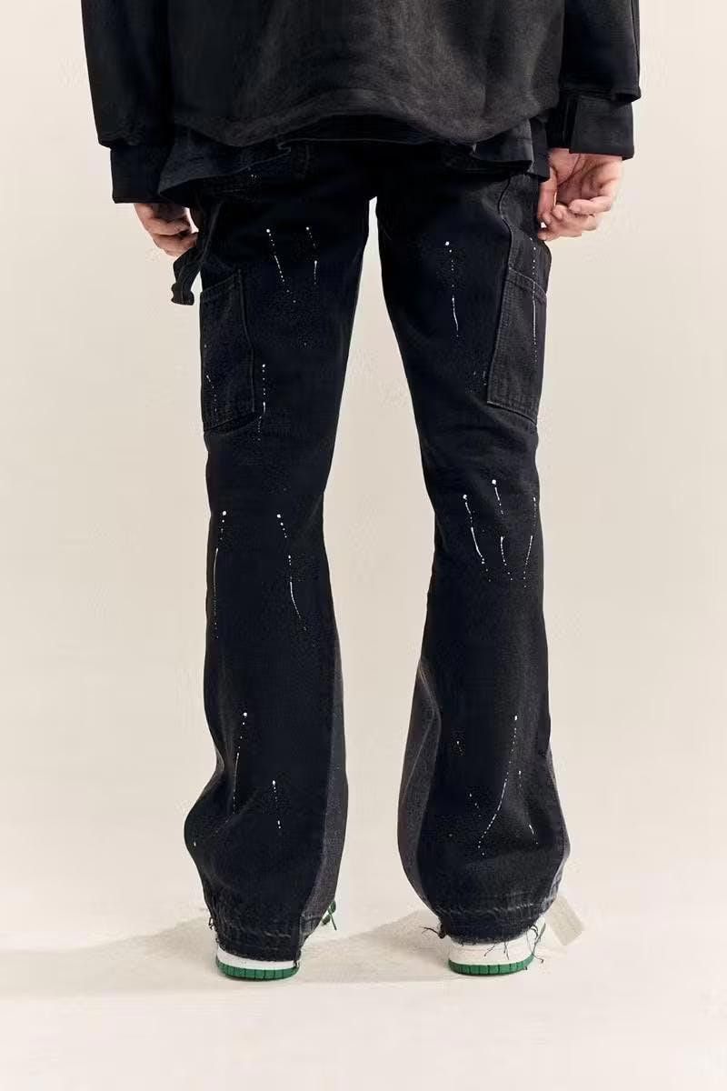 Jean Splattered Paint Flare Black Denim Jeans Size US 30 / EU 46 - 4 Thumbnail