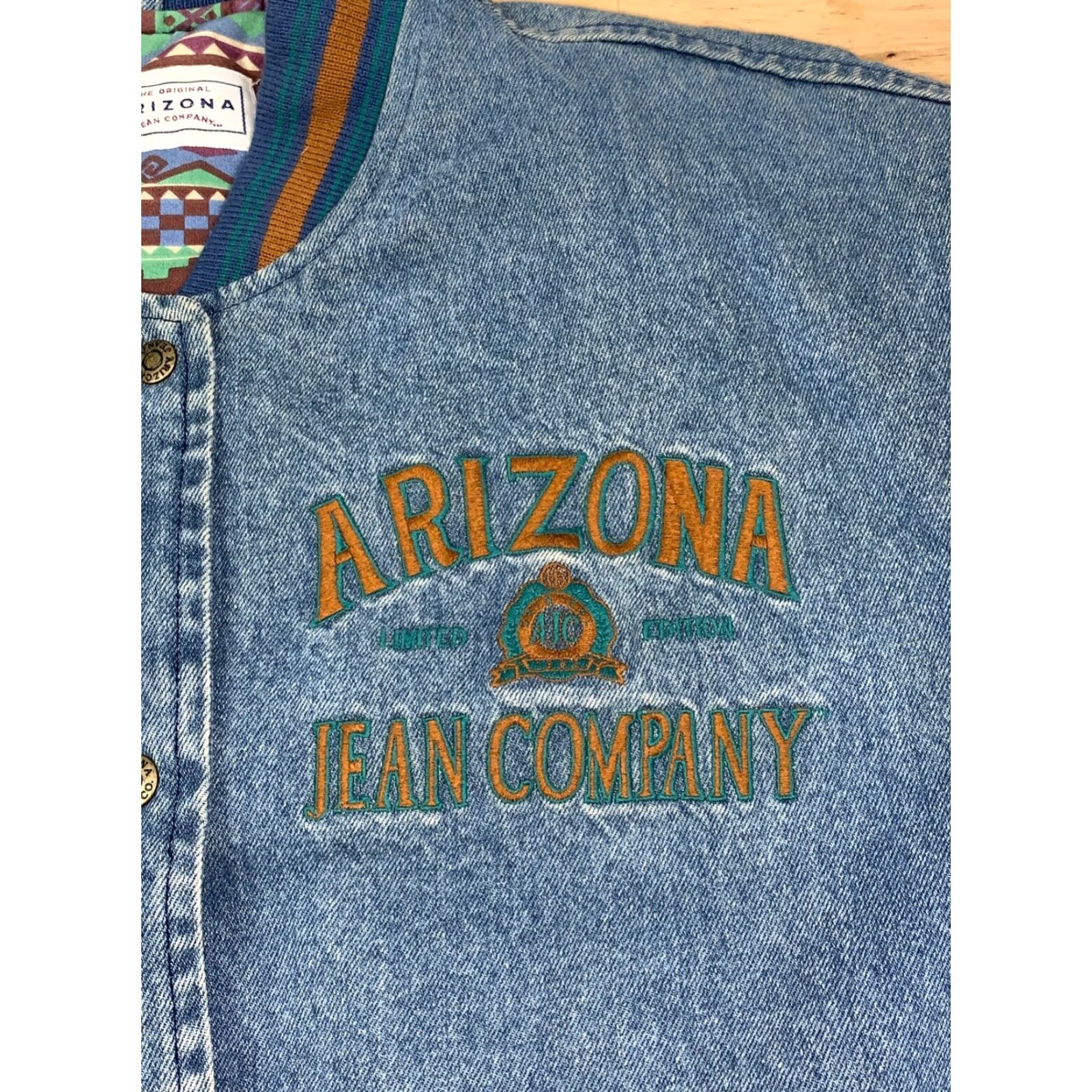 Vintage VINTAGE Arizona Jeans Bomber Jacket Men L Denim Leather Suede Blue 7815 Size US 33 - 6 Thumbnail