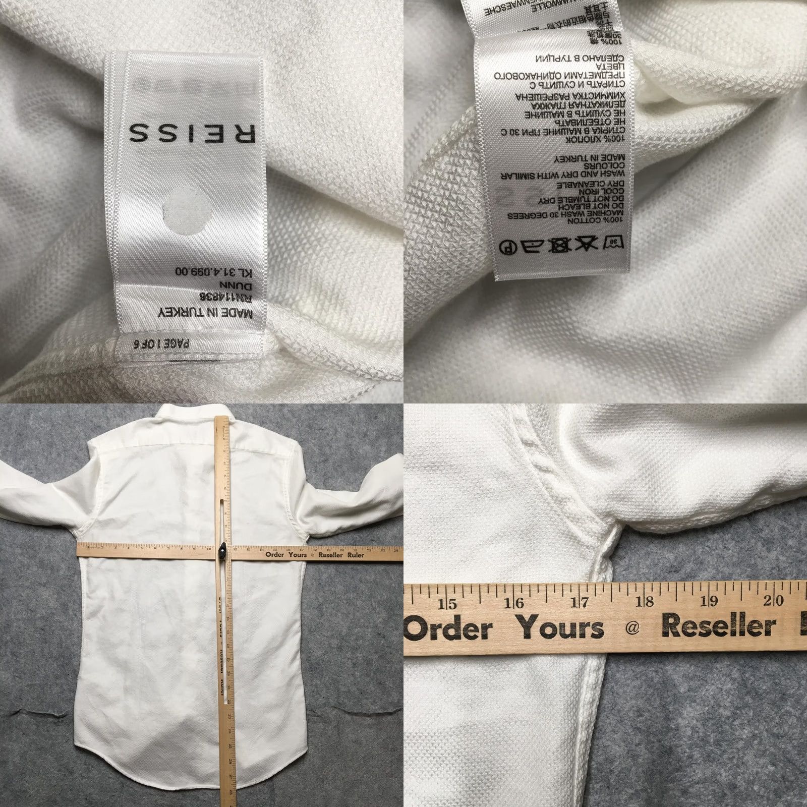 Reiss Reiss Shirt Mens Small White Grandad Collar Slim Fit Long Sleeve Textured Cotton Size US S / EU 44-46 / 1 - 8 Thumbnail