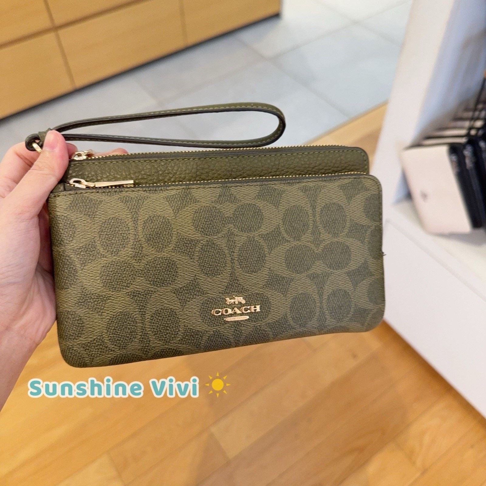 NWT Coach CX161 Double Zip Wallet Clutch Wristlet Olive