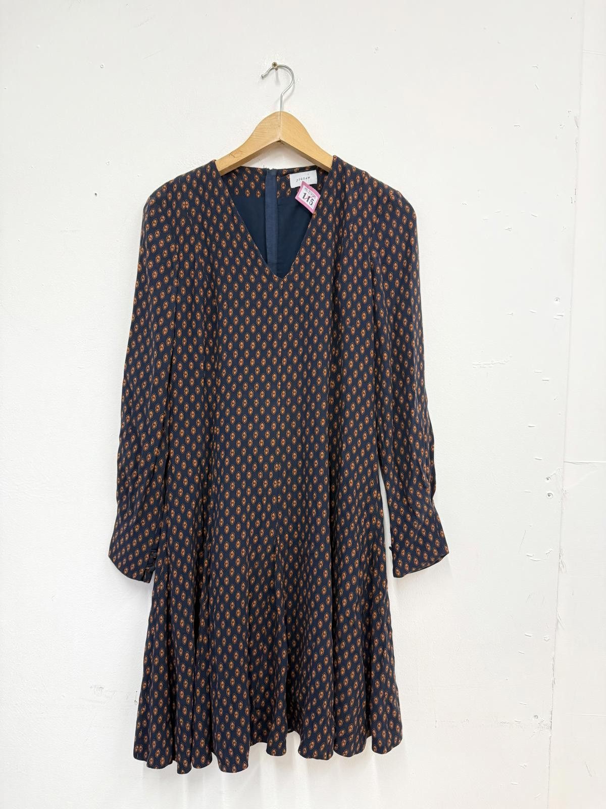 Jigsaw Jigsaw Navy Blue and Orange Patterned Long Sleeve Dress UK 8 Size S / US 4 / IT 40 - 1 Thumbnail