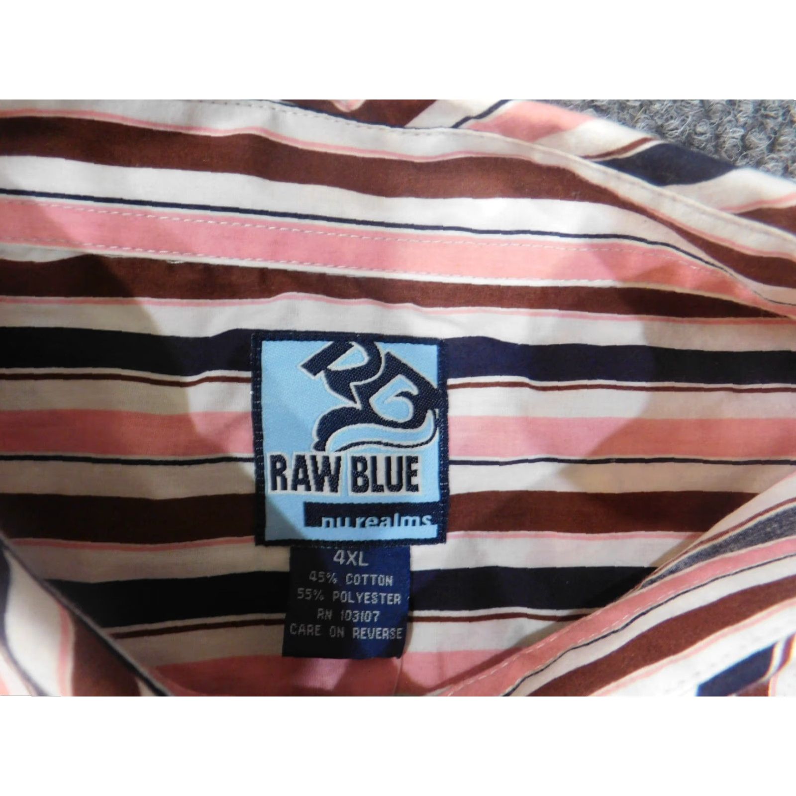 Vintage Raw Blue Shirt 4XL Mens pink striped Button-Up Retro Classic Long Sleeve Button-Down Collared Knit Cotton 4XL Vintage No N/A Size US XXL / EU 58 / 5 - 4 Thumbnail
