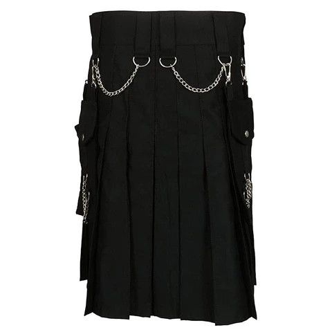 Handmade × Other Cargo Utility Fashion Kilt Black with Silver Chains Size US 32 / EU 48 - 3 Thumbnail