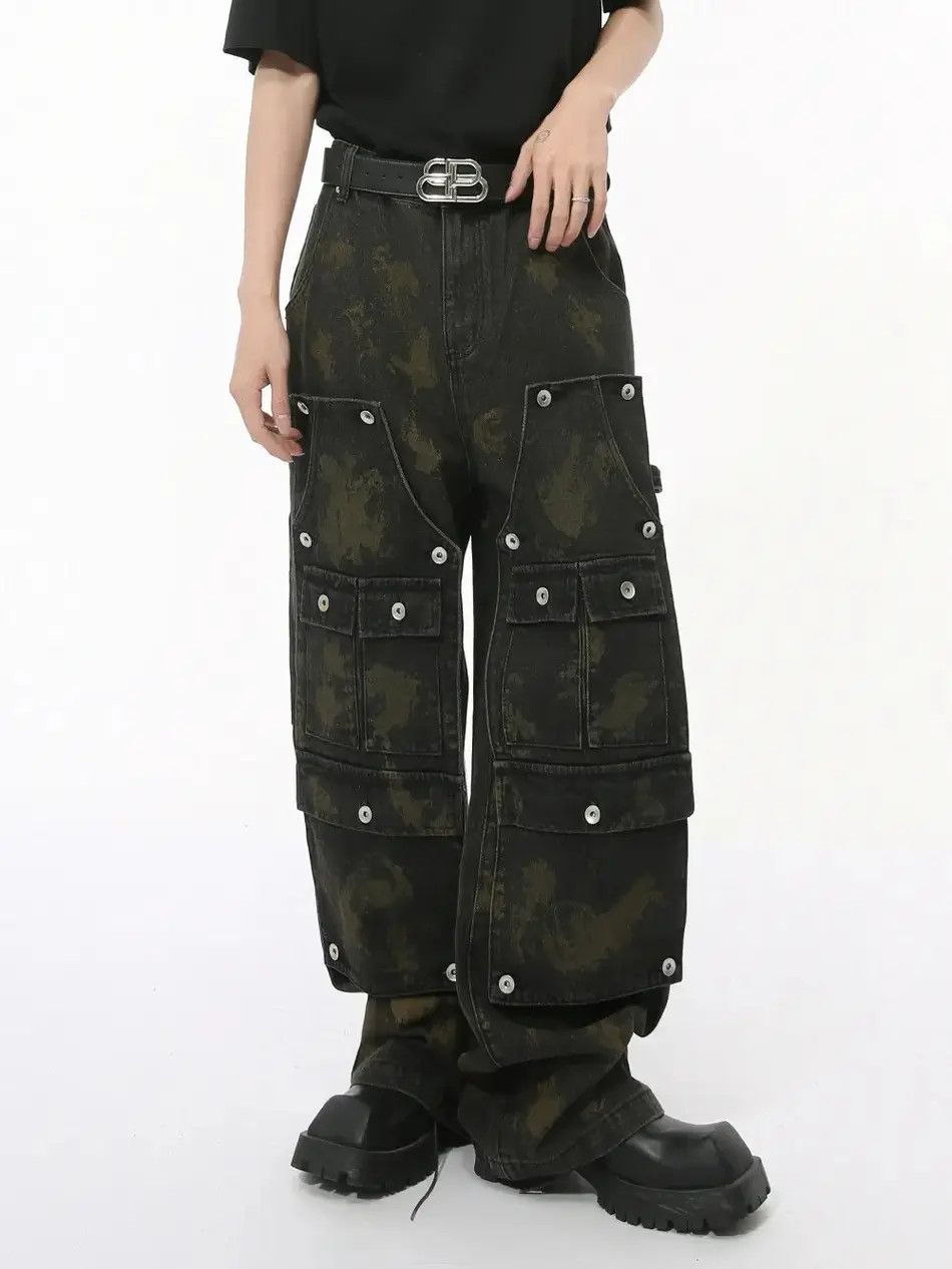 Retro pocket loose wide leg jeans