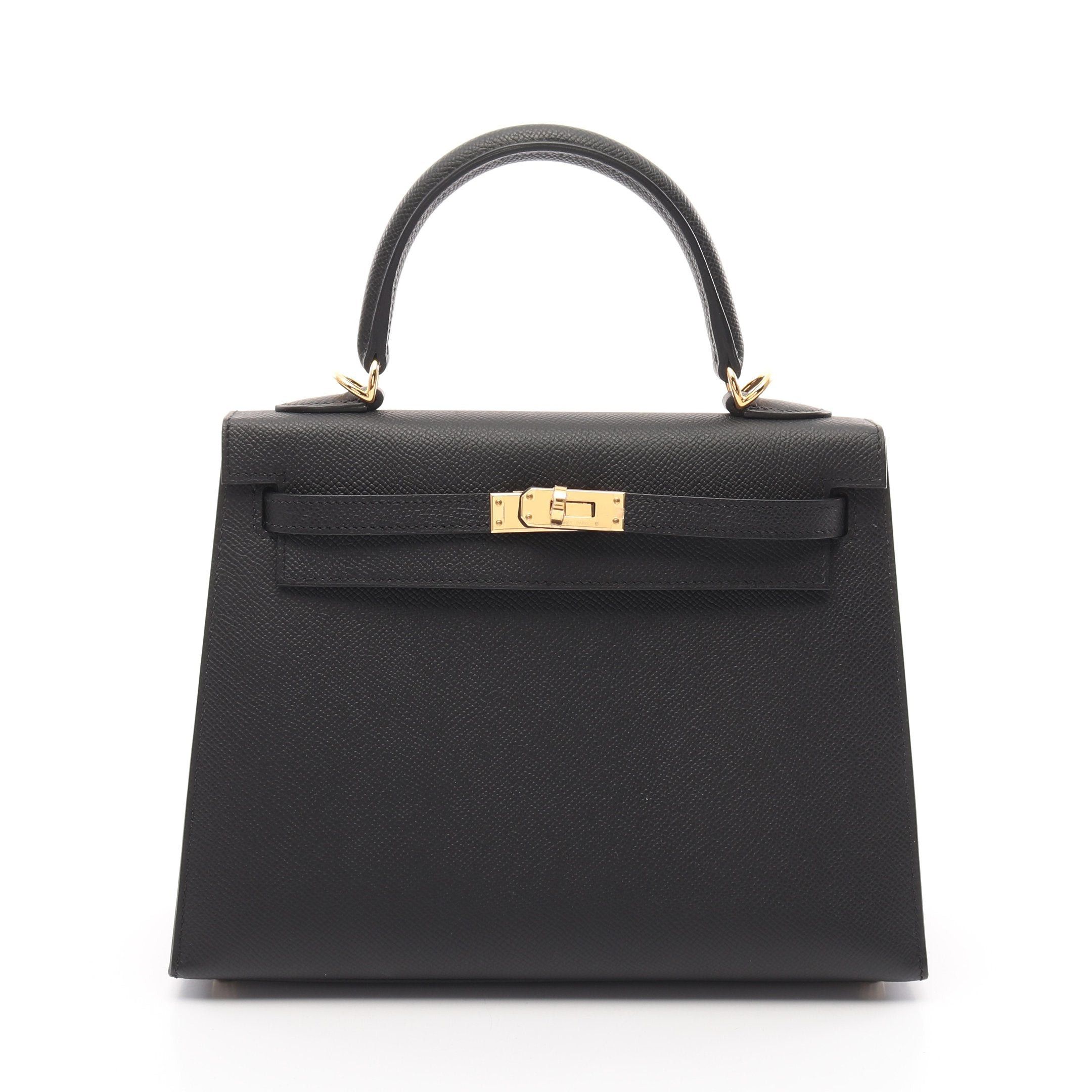 Hermes Hermes Kelly 25 Handbag Veau Epsom Black Gold Hardware Outside Sewing Double Engraved Size ONE SIZE - 1 Thumbnail