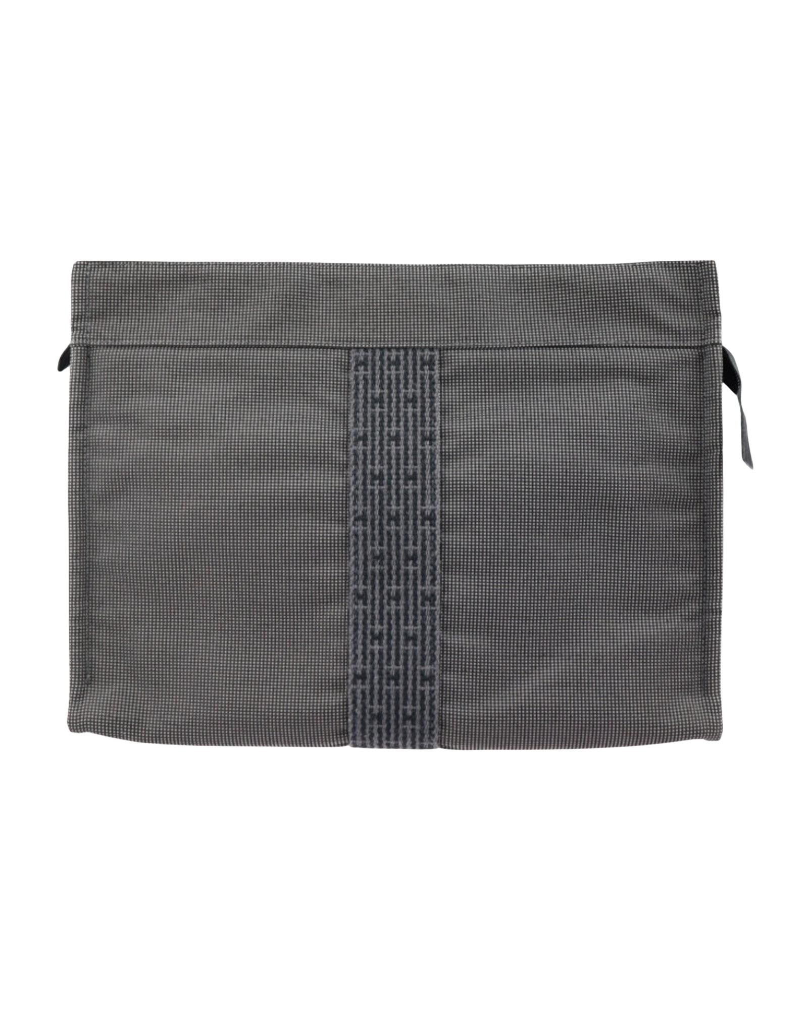 image of Versatile Hermes Herline Canvas Clutch Bag in Grey, Women's