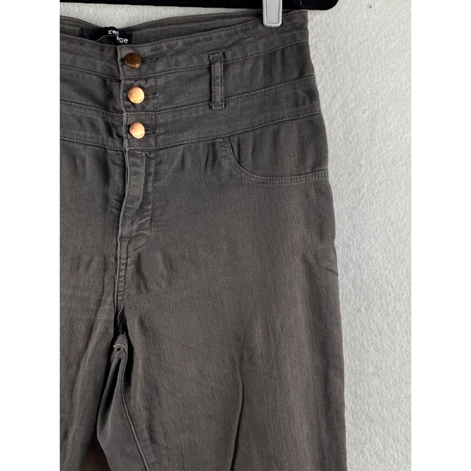 Vintage Refuge Jeans Womens 14 Gray Super Skinny High Rise Stretch Denim Tummy Control Dark Wash 3 Button Front Size 36" / US 14 / IT 50 - 4 Thumbnail