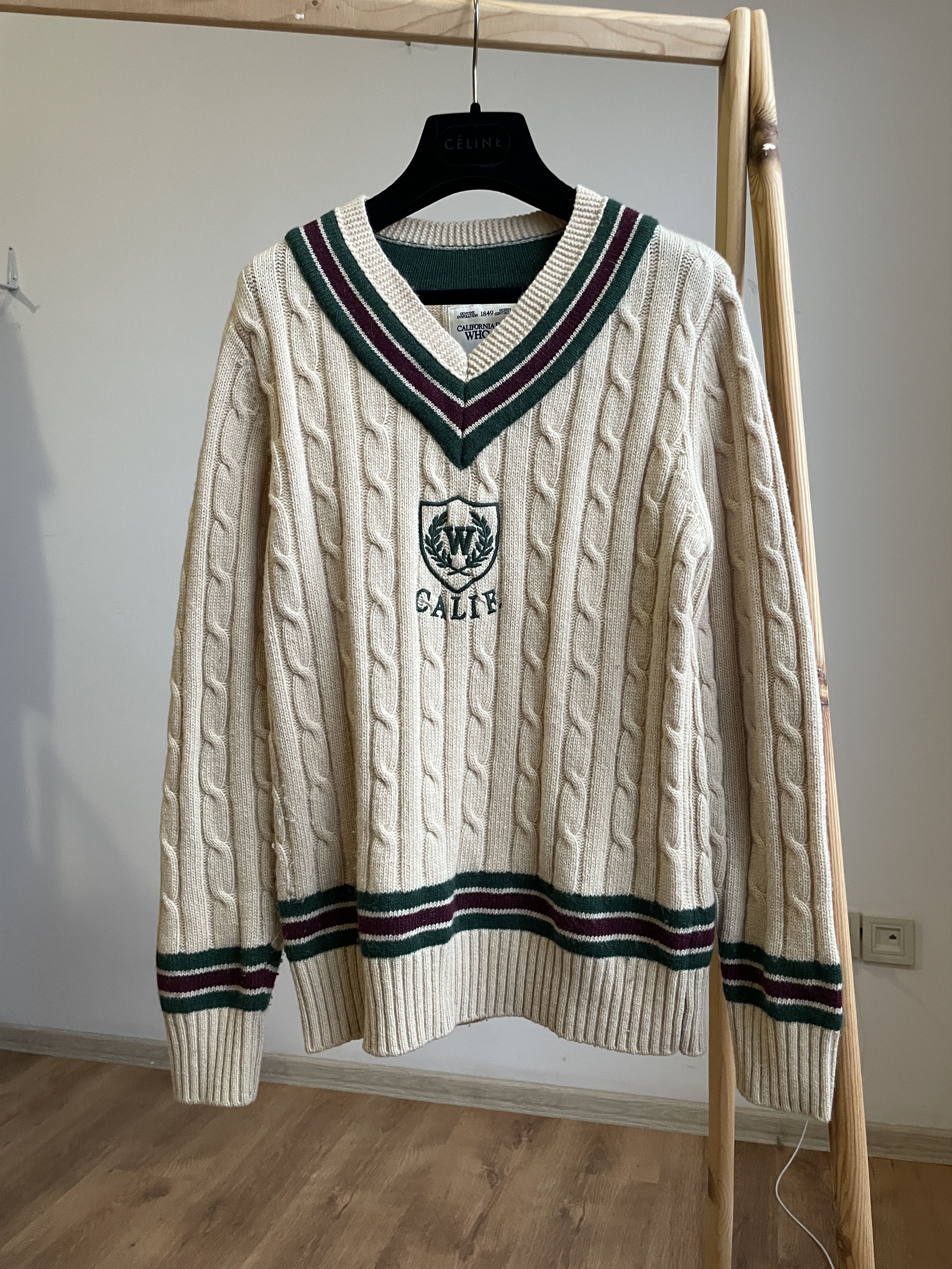 Who A.U. Who A.U. California Dream Cable Knit V-Neck College Sweater Size US M / EU 48-50 / 2 - 1 Thumbnail