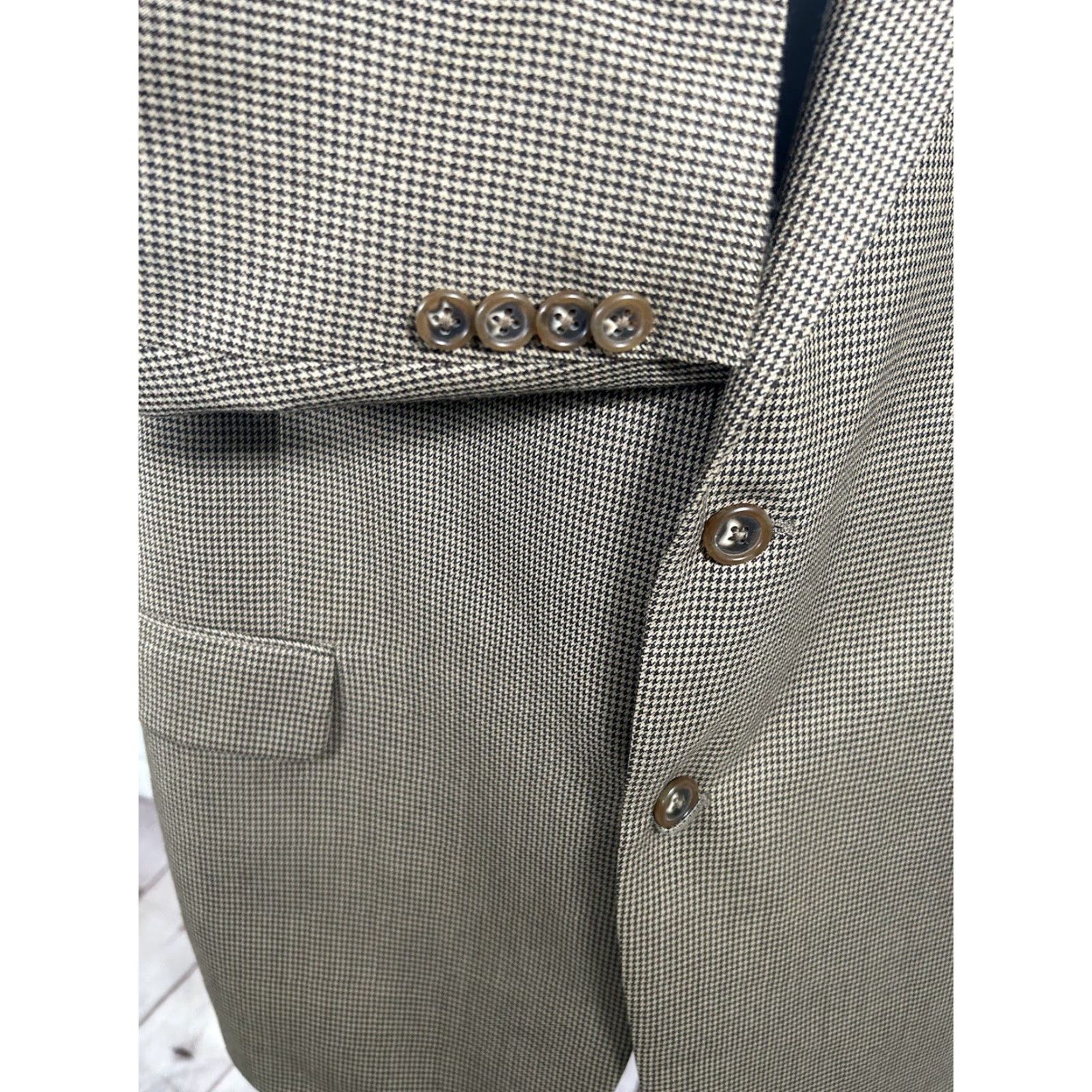 Jos. A. Bank VINTAGE Jos A Bank Brown Houndstooth Two Button Blazer Jacket 100% Wool Men’s 46R Hole Size 46R - 4 Thumbnail
