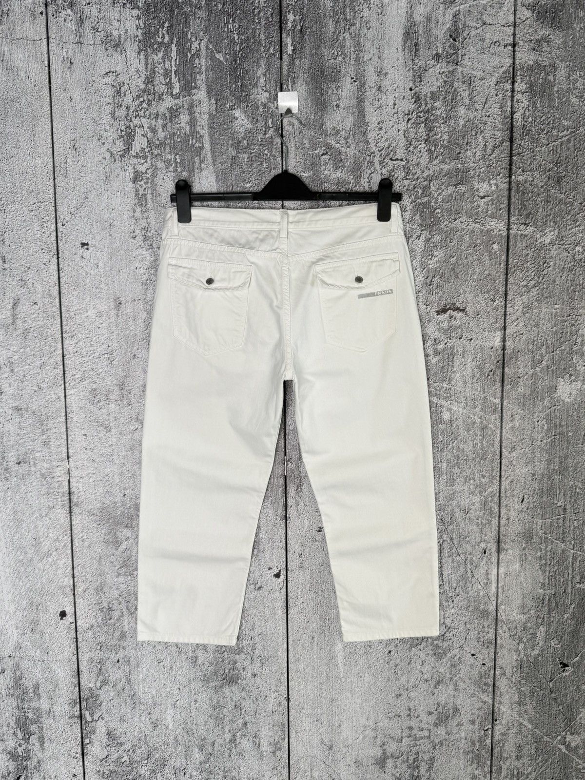 Prada Prada White Cropped Denim Pants Capri Trousers Logo Detail Size 31" - 1 Thumbnail