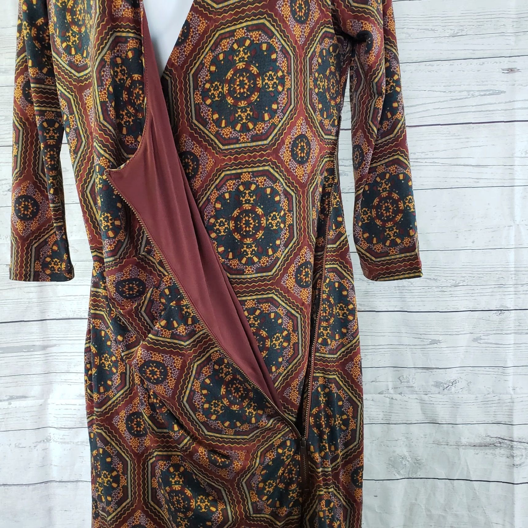 Vintage 41Hawthorn Womens Faux Wrap Dress Sz Small Green Brick Red Zips V-Neck Dress S Red 90s? Size S / US 4 / IT 40 - 5 Thumbnail