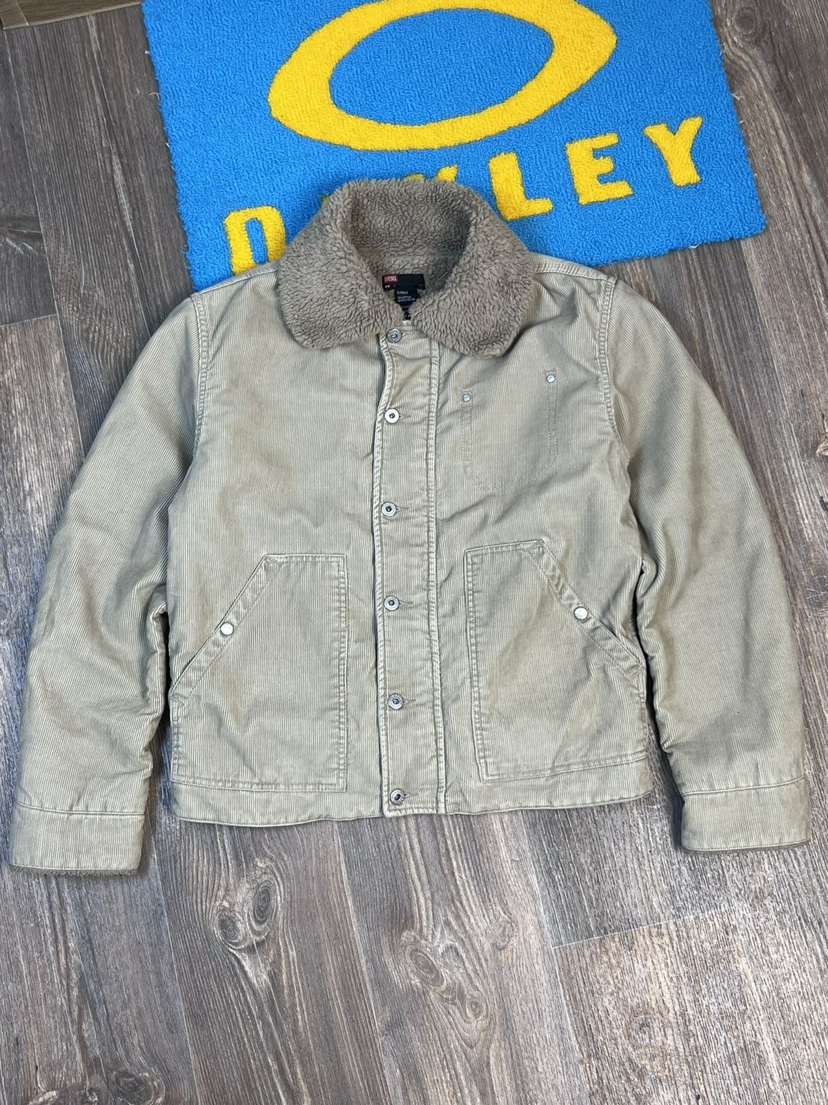 image of Diesel Corduroy Sherpa Grey Zip Jacket, Men's (Size Large)