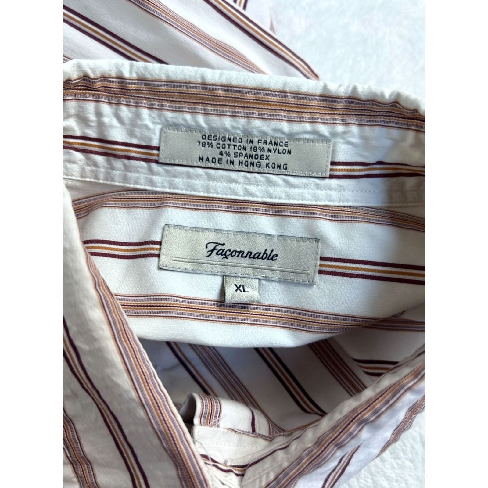 Faconnable Faconnable Womens Striped Button-Up Shirt White & Red XL Cotton Stretch Casual Size XL / US 12-14 / IT 48-50 - 3 Thumbnail
