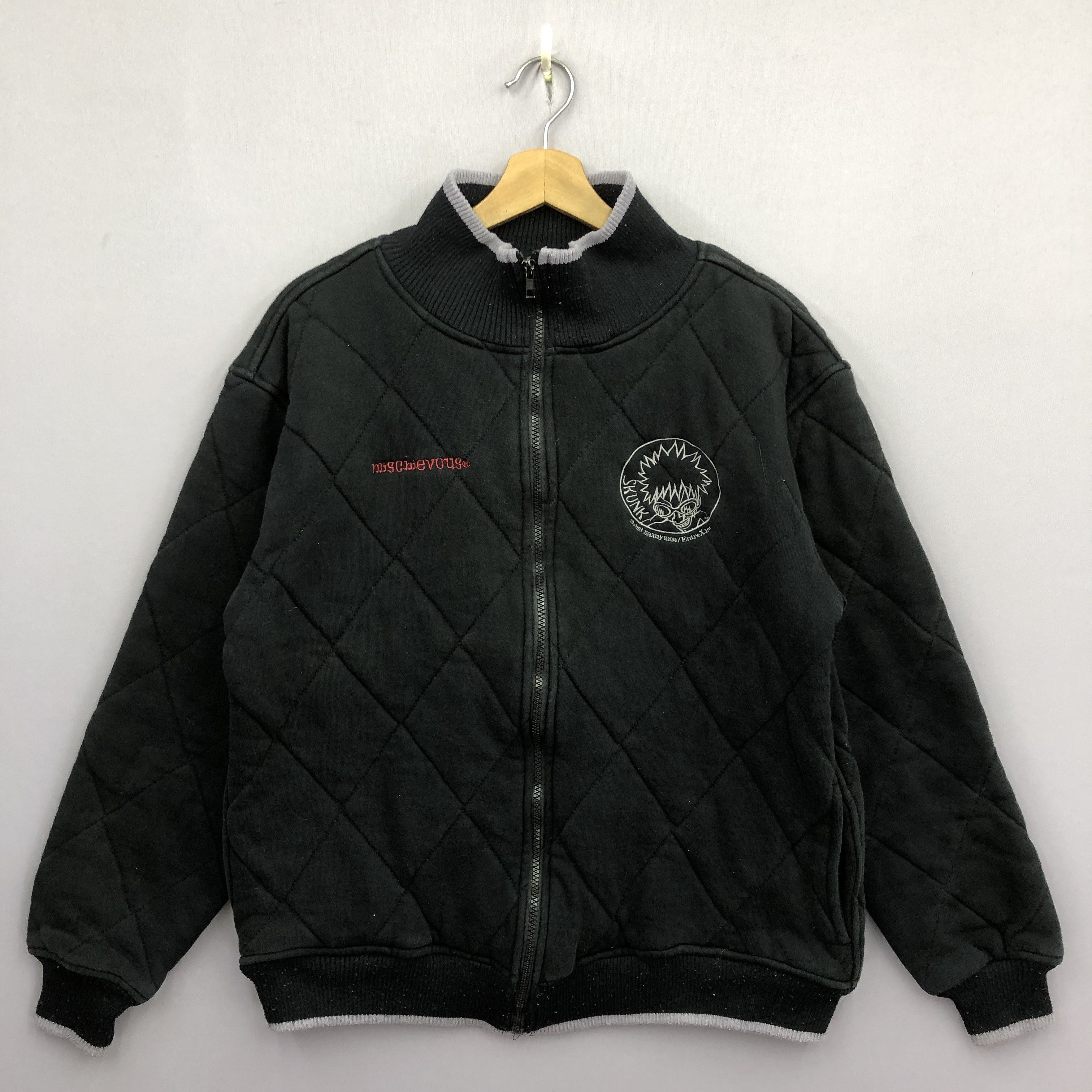 Japanese Brand × Vintage Vintage Mischievous Varsity Sweater Quilts Zipper Sweatshirt Size US M / EU 48-50 / 2 - 1 Thumbnail