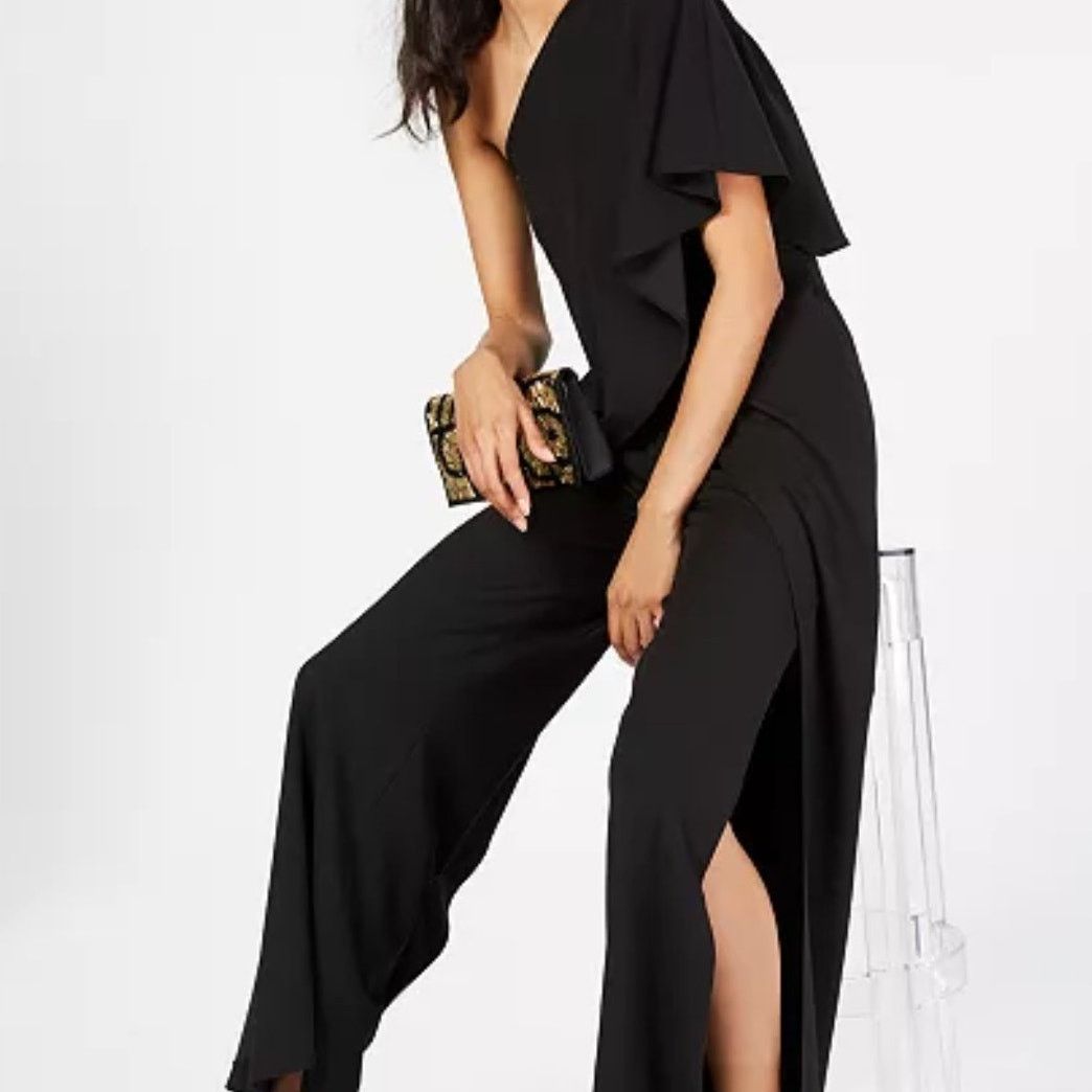 Adrianna Papell Adrianna Papell Black One Shoulder Flowy Jumpsuit Size 4 Size 27" / US 4 / IT 40 - 14 Thumbnail