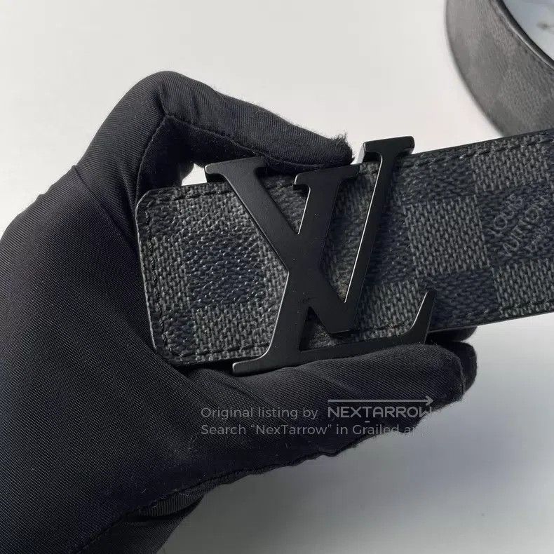 Louis Vuitton Louis Vuitton Black Checkerboard Letter Leather Belt Size ONE SIZE - 8 Thumbnail