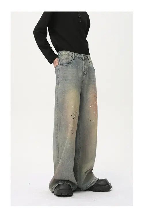 Jean Street style distressed dirty ink-splashed jeans Size US 32 / EU 48 - 4 Thumbnail
