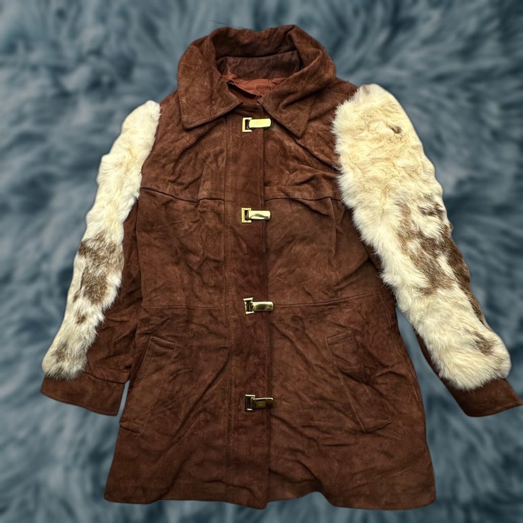 Vintage VINTAGE 70s Gutos Suede Leather Real Fur Coat Women S Brown West Germany Buckle Coat Size S / US 4 / IT 40 - 1 Thumbnail