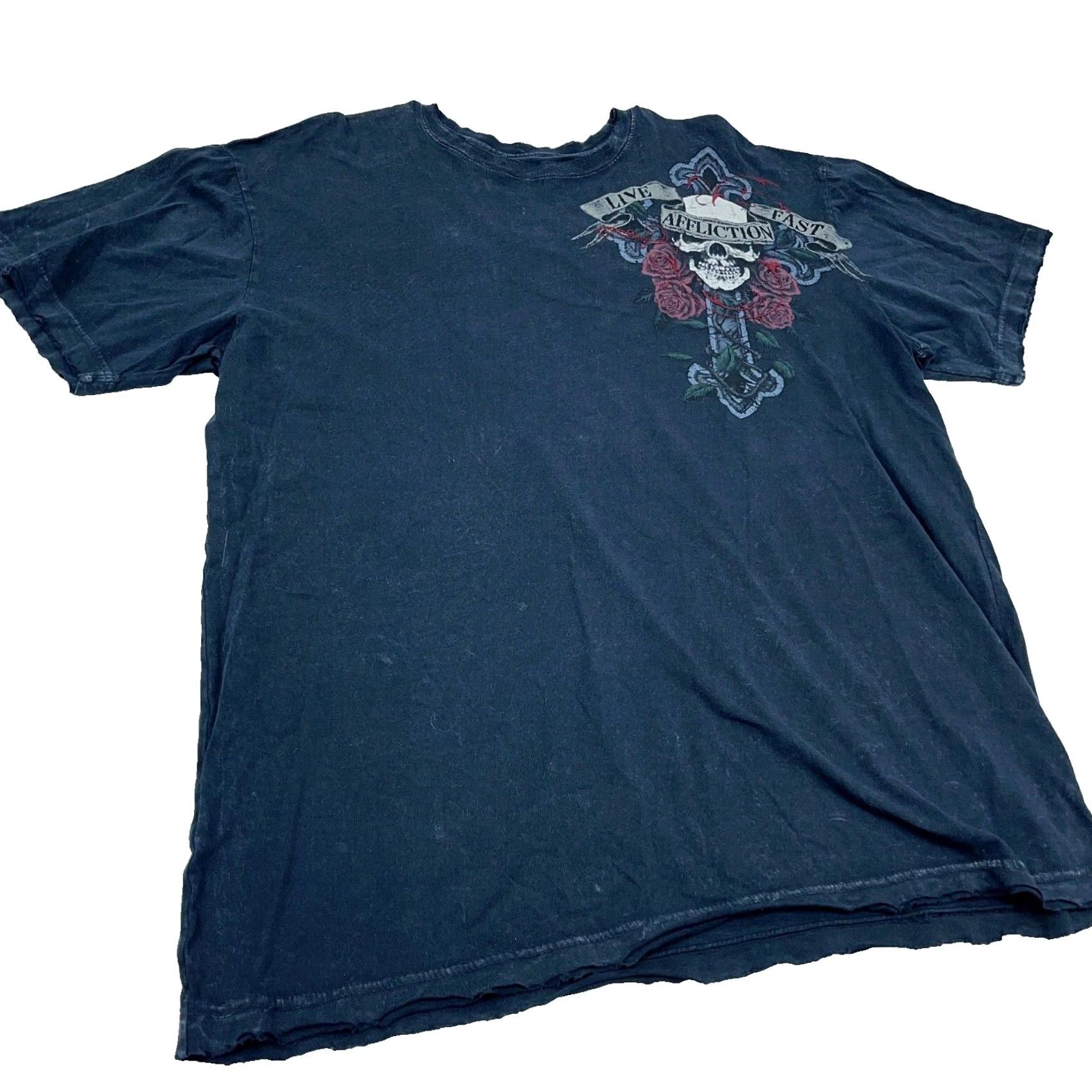 Affliction Affliction Shirt Men XXL Black Tee Live Fast MMA Tattoo Skull Cross Wings AOP Shirt Men 2XL Black Skull Tattoo AOP Size US XXL / EU 58 / 5 - 7 Thumbnail