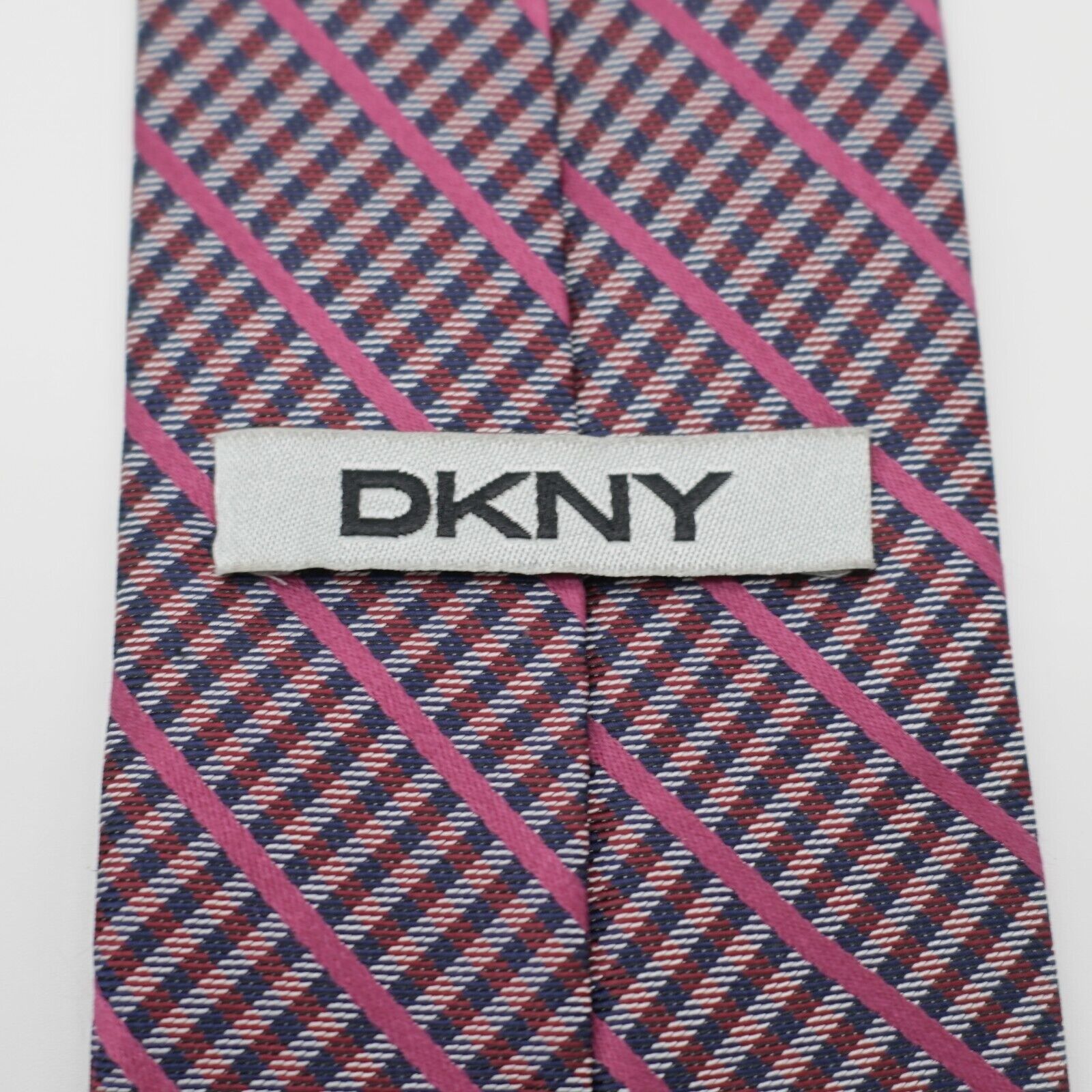 DKNY Dkny Woven Red Blue Plaid W/ Pink Striped Silk Tie Size ONE SIZE - 3 Thumbnail