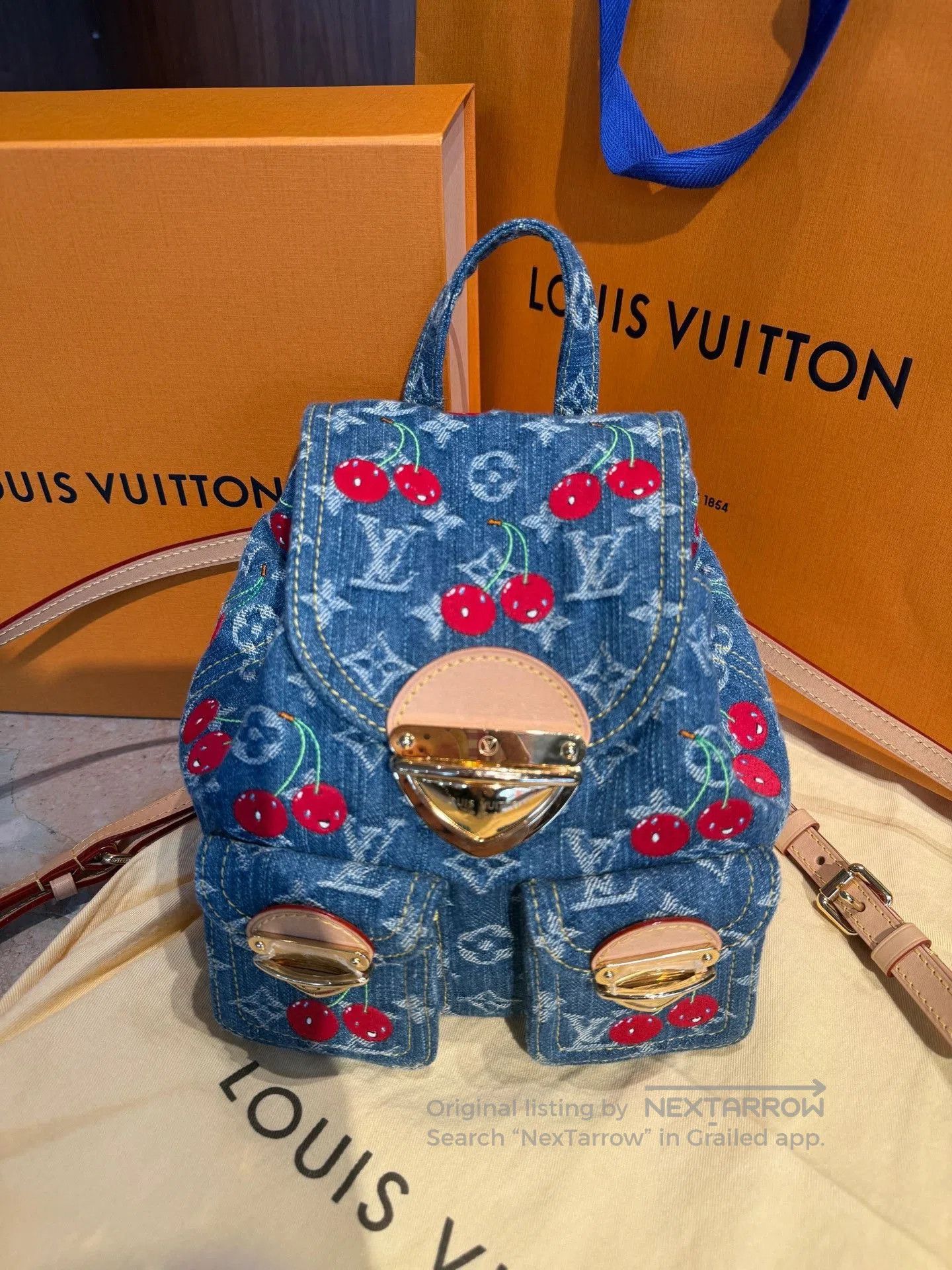 Takashi Murakami LV x Murakami Cherry Denim Backpack. Size ONE SIZE - 2 Thumbnail