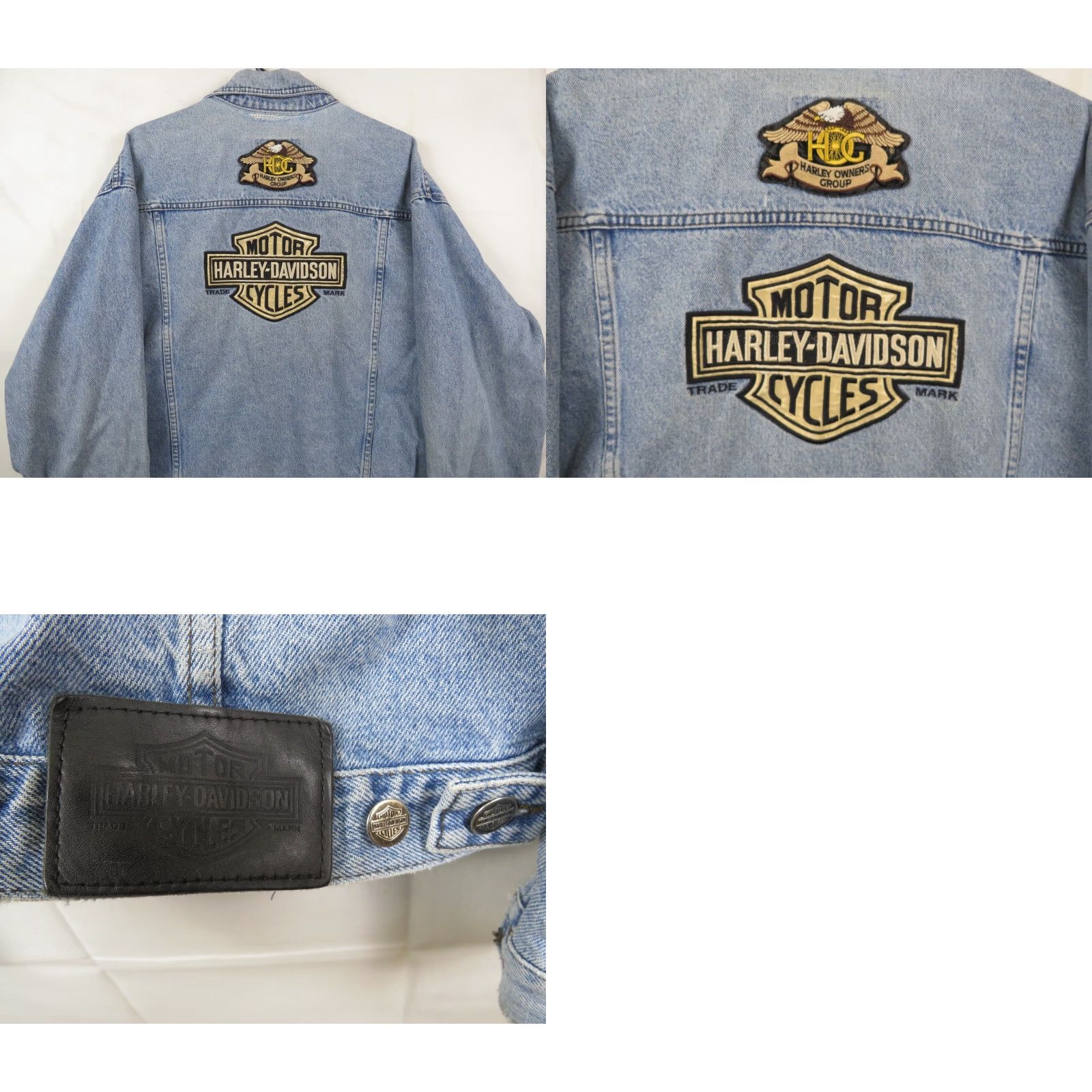 Harley Davidson VINTAGE Harley-Davidson Denim Trucker Jacket Men L Blue Cotton Solid Button Collared Lightweight Pockets Bike Motorcycle Jacket Size US L / EU 52-54 / 3 - 8 Thumbnail