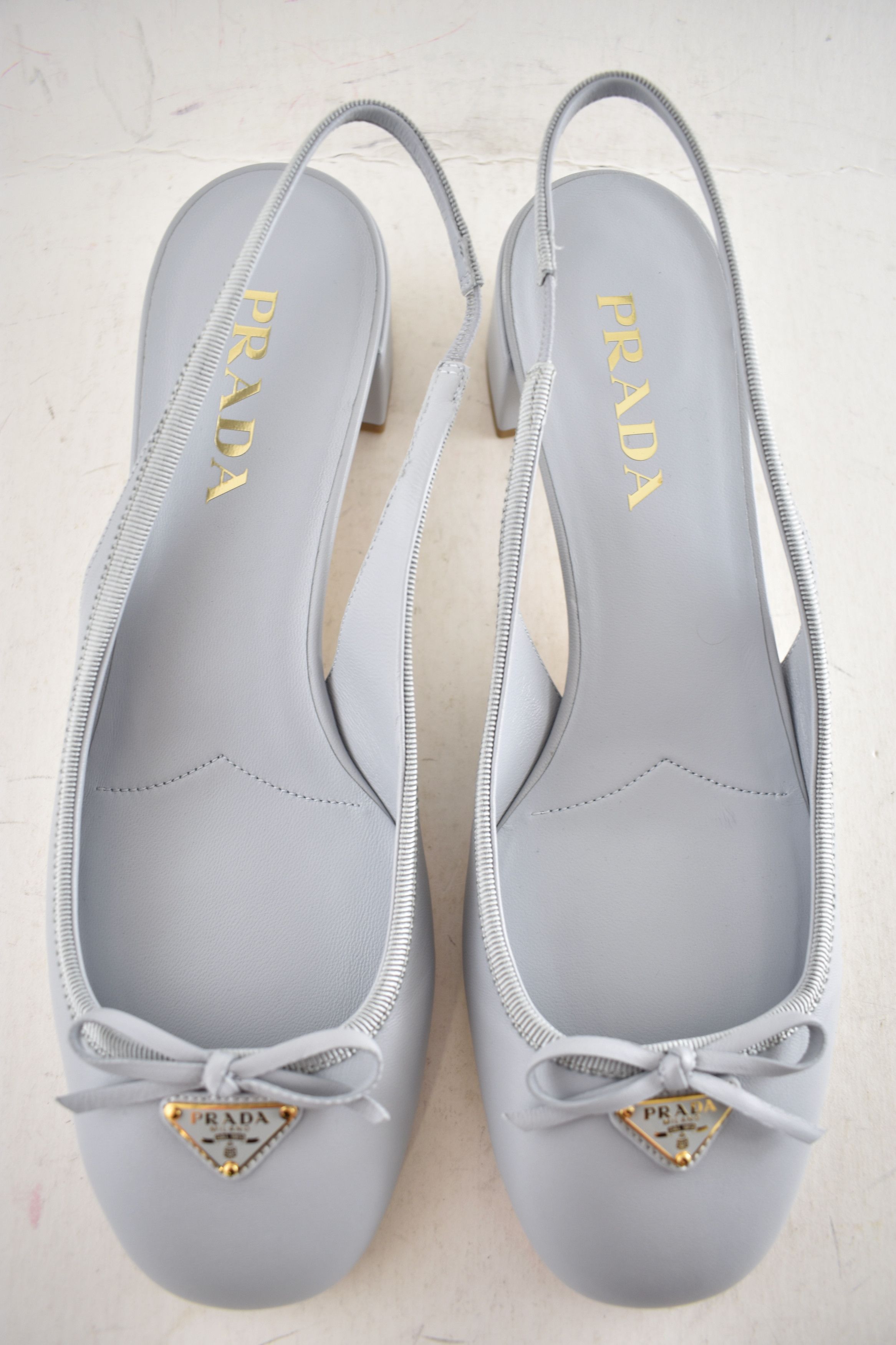 Prada Prada Blue Logo Bow Ballerina Block Heel Slingback Pump 39.5 Size US 9.5 / IT 39.5 - 9 Thumbnail