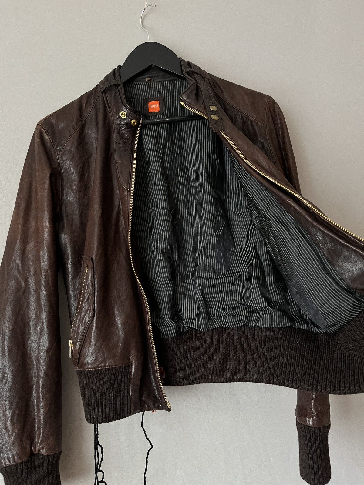 Hugo Boss Hugo Boss Real Leather Brown Bomber Jacket Detachable Pouch Size L / US 10 / IT 46 - 21 Thumbnail