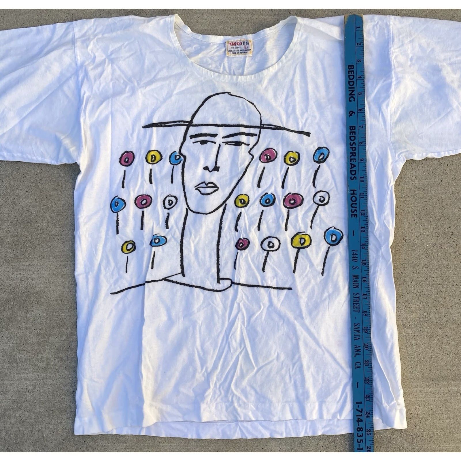 Vintage VINTAGE KAN-DO T-Shirt Graphic Print Tee White 1980s 70s Abstract Art Short Sleeve L Mens Vintage Graphic Print Tee Size US L / EU 52-54 / 3 - 6 Thumbnail