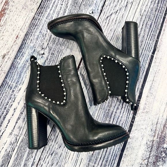 Sam Edelman Sam Edelman Black Leather Studded Heeled Ankle Boots Size US 8.5 / IT 38.5 - 2 Thumbnail