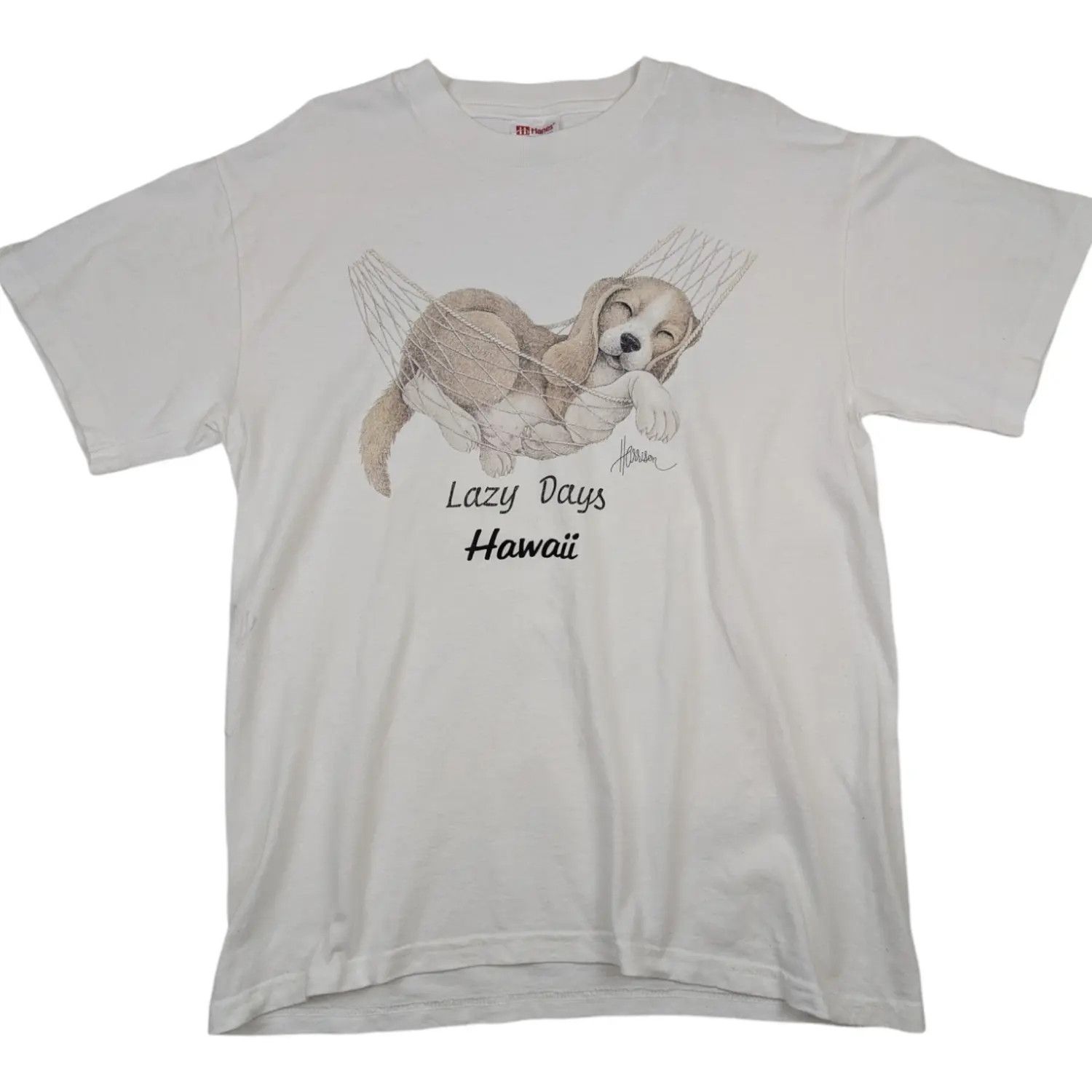Hanes Vintage 90's HANES Cute Dog Lazy Days Hawaii Tee Size US M / EU 48-50 / 2 - 2 Thumbnail