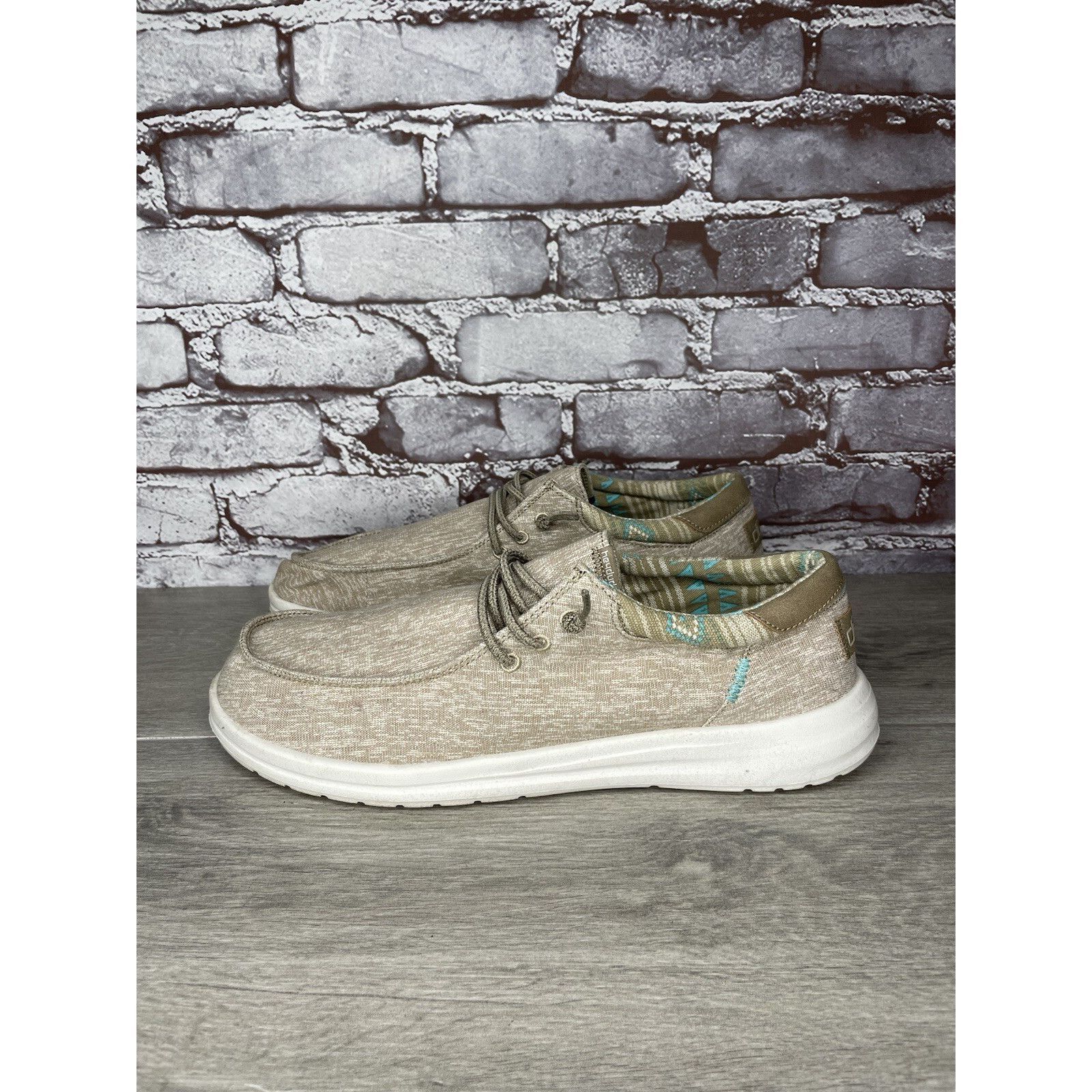 Other Hey Dude Paul Chambray Beige Canvas Fabric Lace Up Shoes Men Size US 12 / EU 45 - 1 Thumbnail